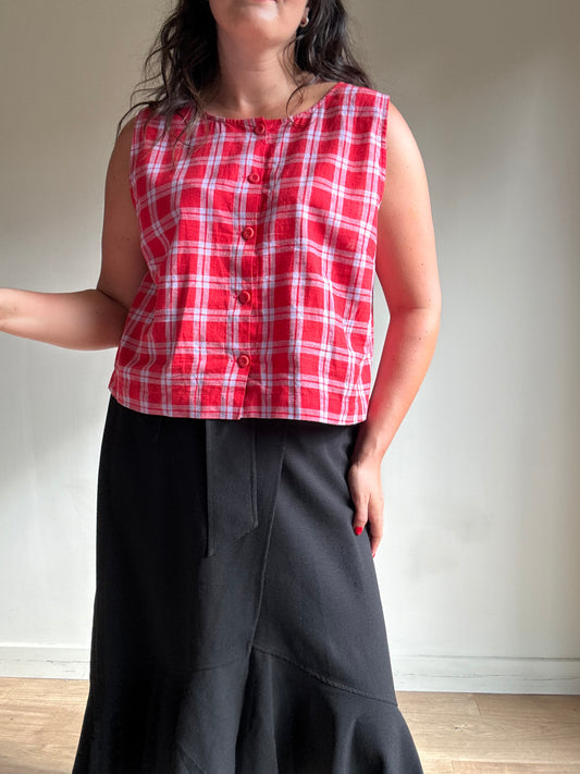 Check Beyond Nine Linen Top, XL