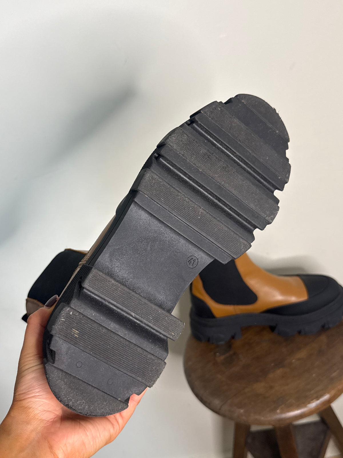 Ganni Leather Chelsea Chunky Boots - Size 41