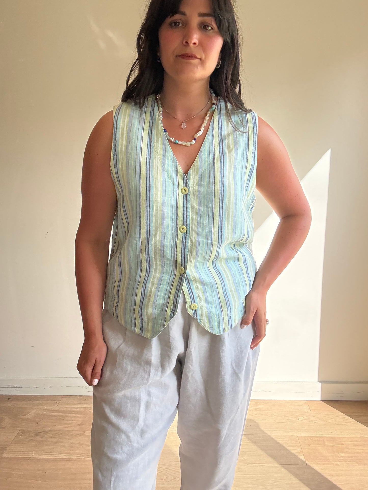 Vintage Orvis Pure Linen Stripe Waistcoat, M