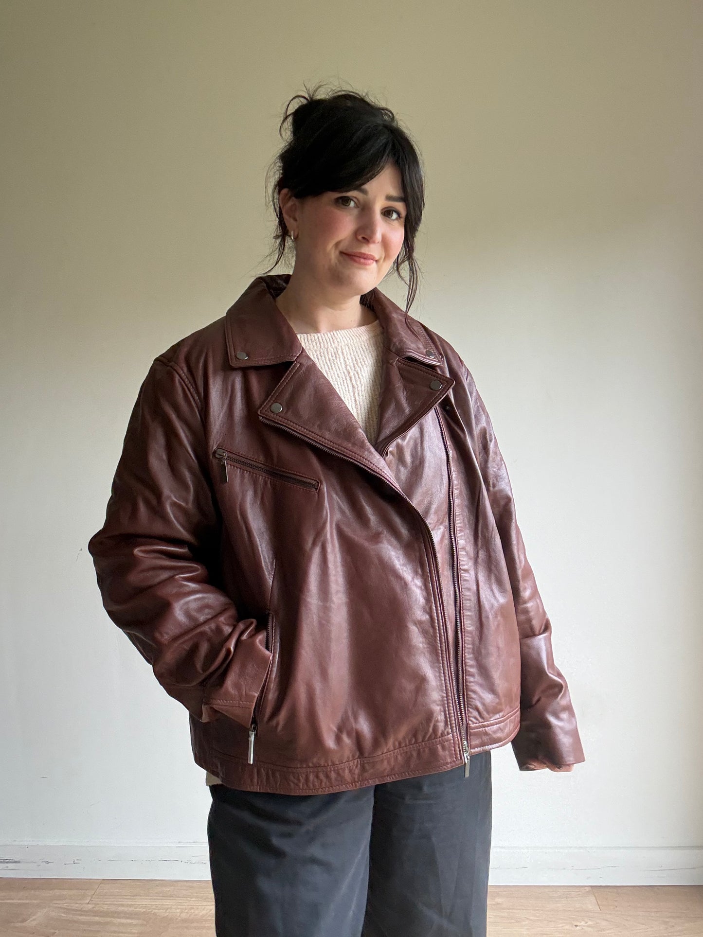 Genuine Leather Biker Bomber Jacket, XL