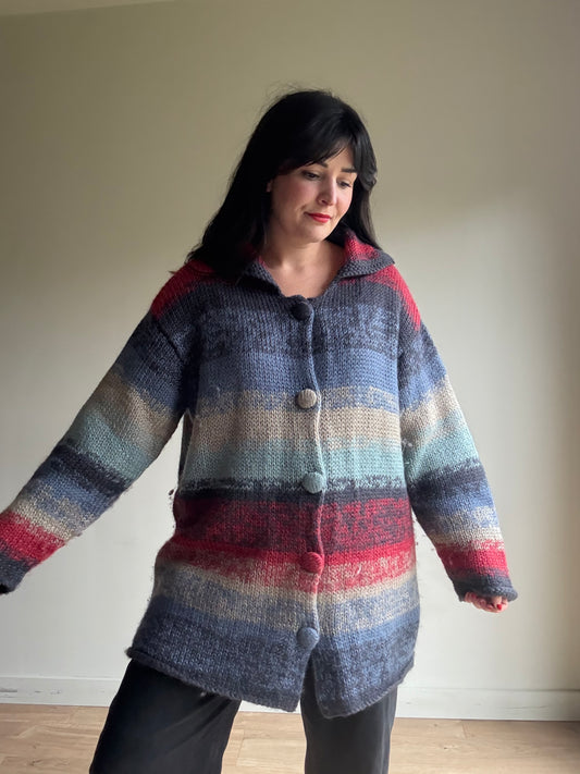 Handknit Button Up Chunky Cardigan, XL