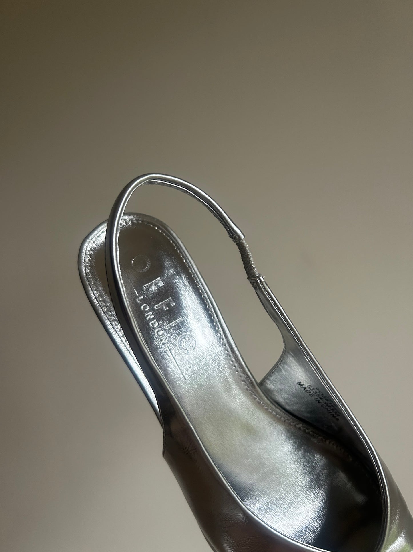 Office Silver Million Slingback Kitten Heels, 39