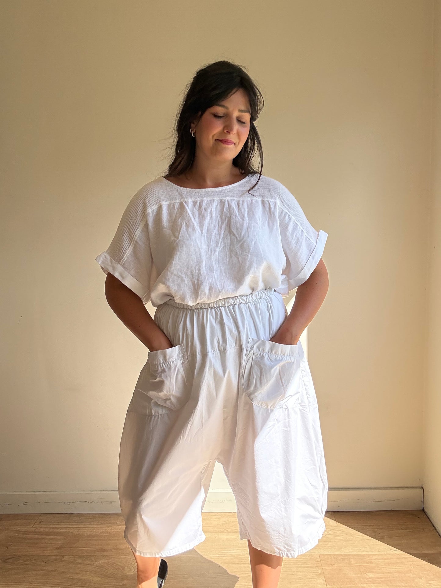 Cotton Poplin Longline Bloomer Shorts, M/L