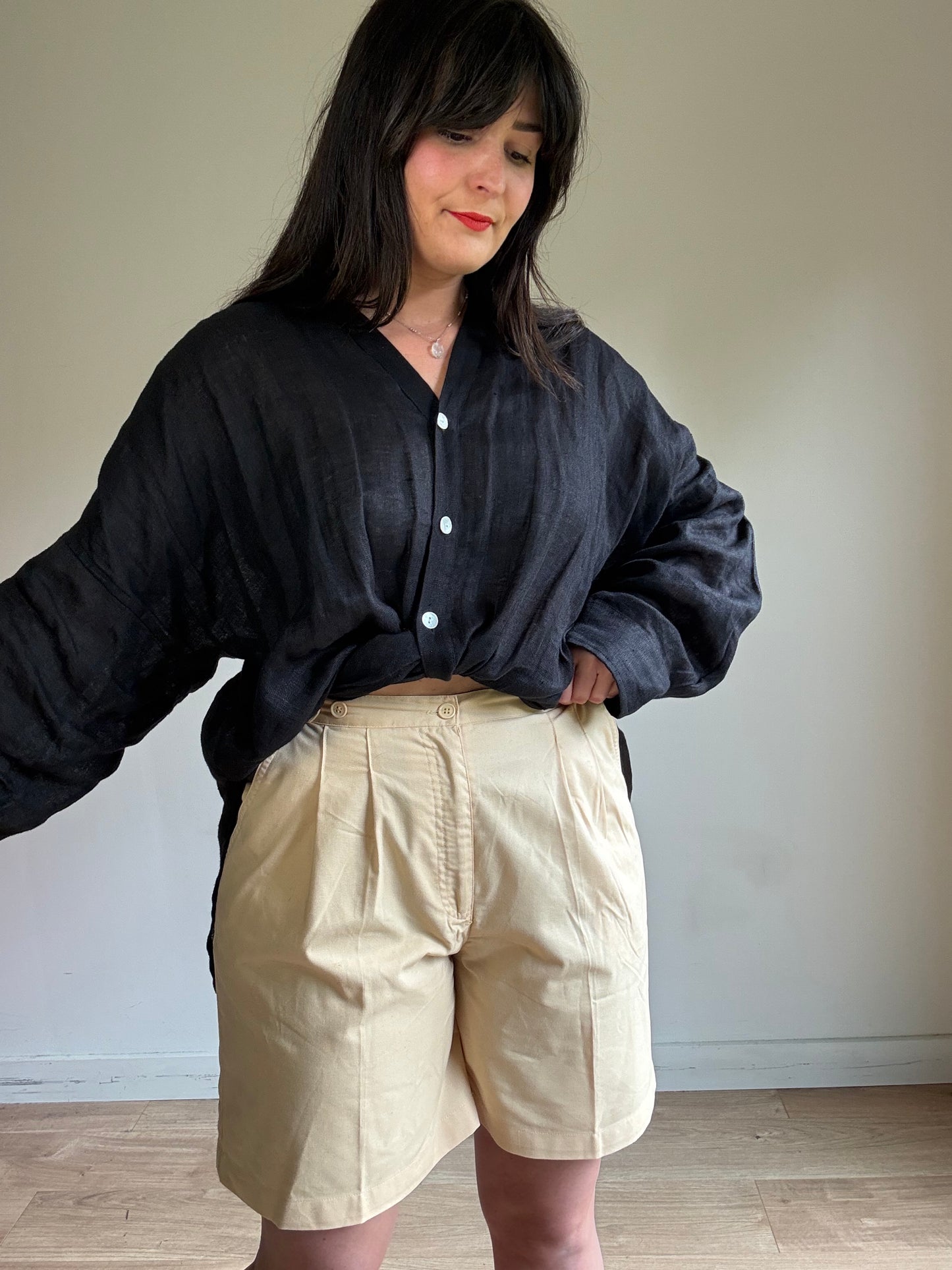 Vintage Cotton Mix Pleat Front Shorts, 12-14