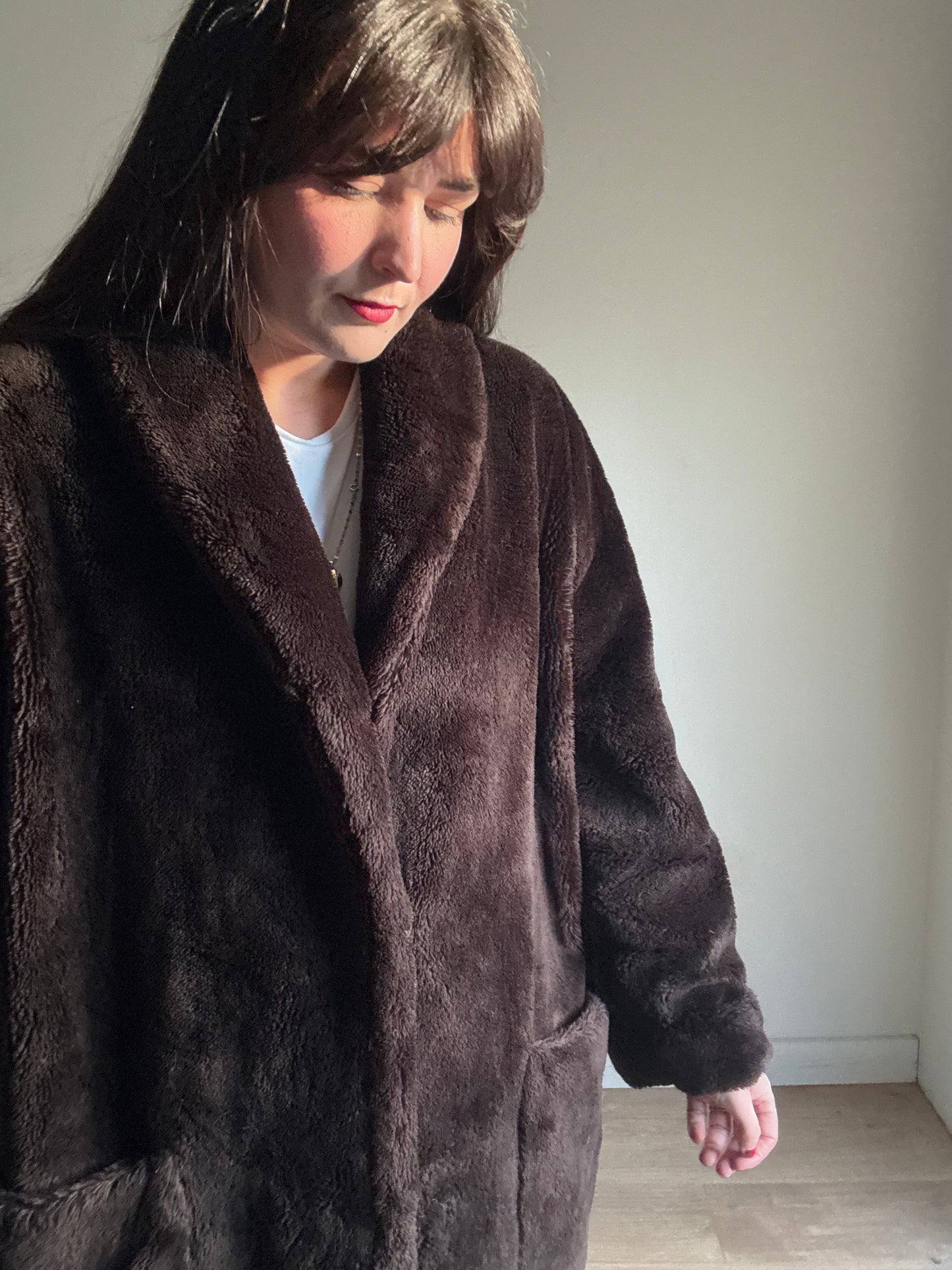 Vintage Brown Faux Fur Coat, M/L