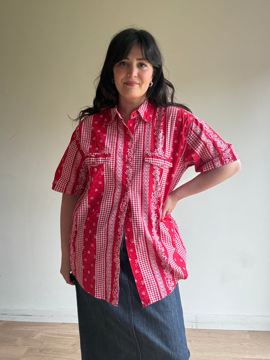 Vintage Cotton Patterned Shirt, L-XL
