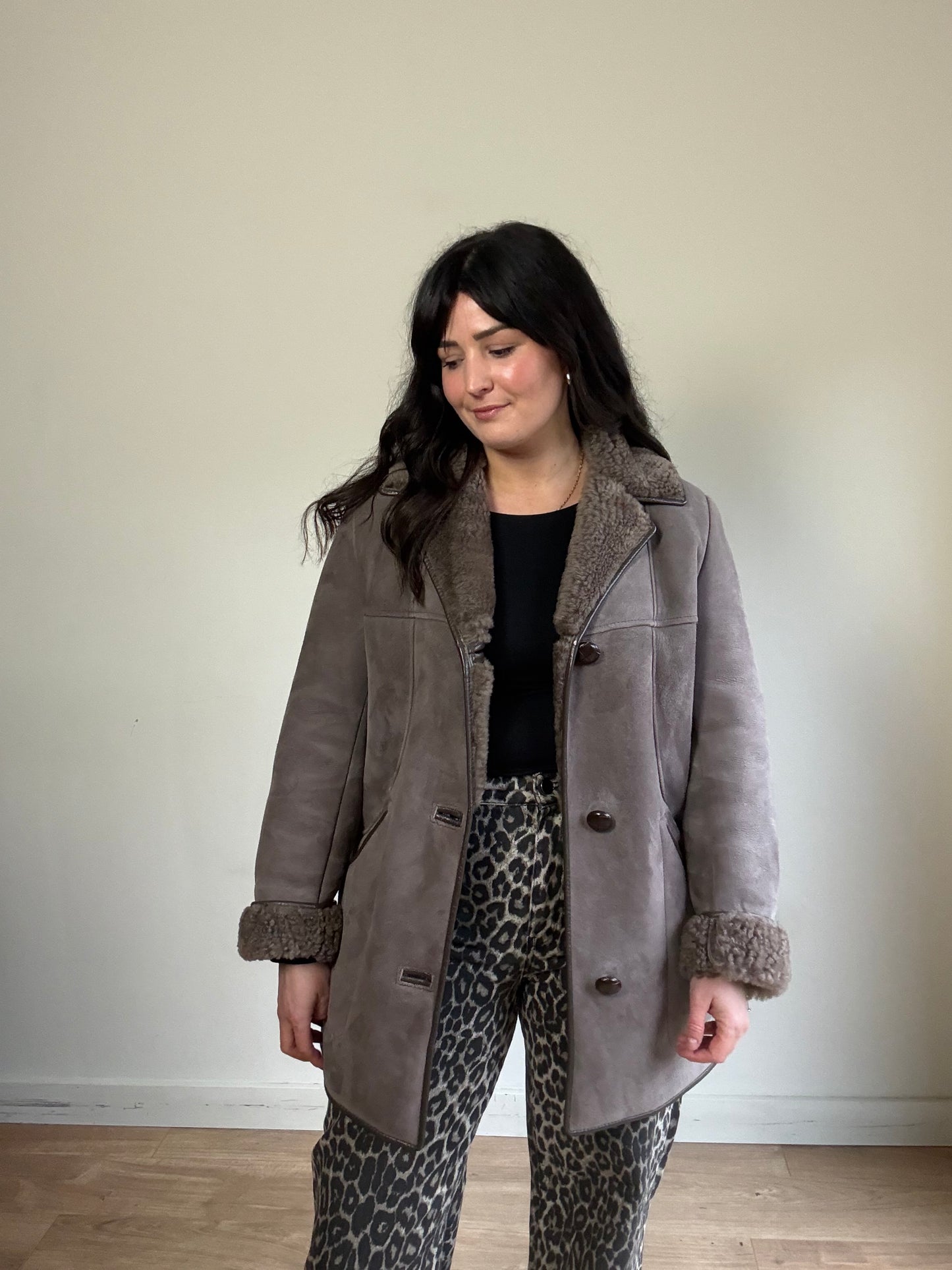 Vintage Genuine Shearling & Suede Coat, M/L