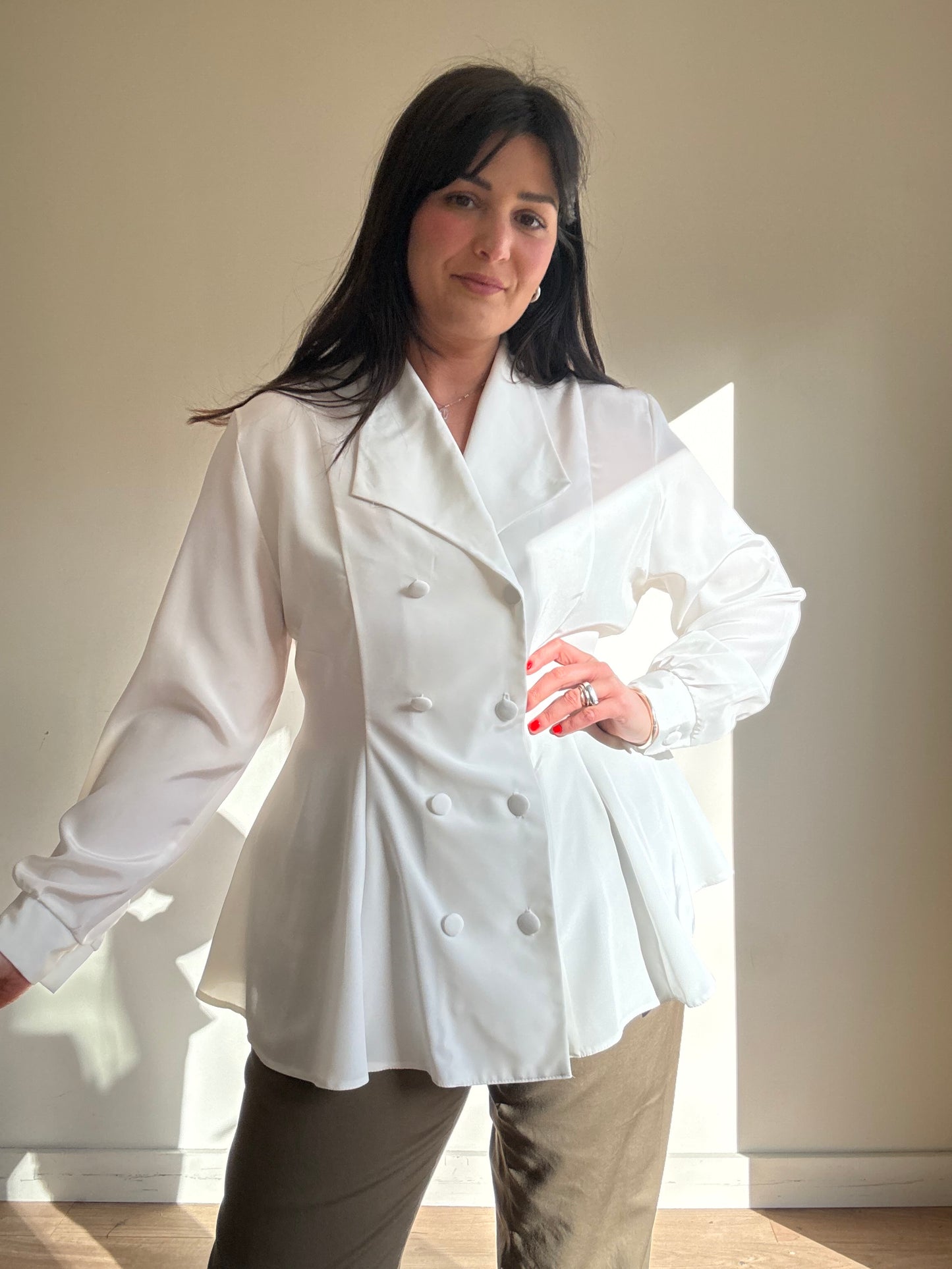 Vintage Button Up Tie Back Blouse, L