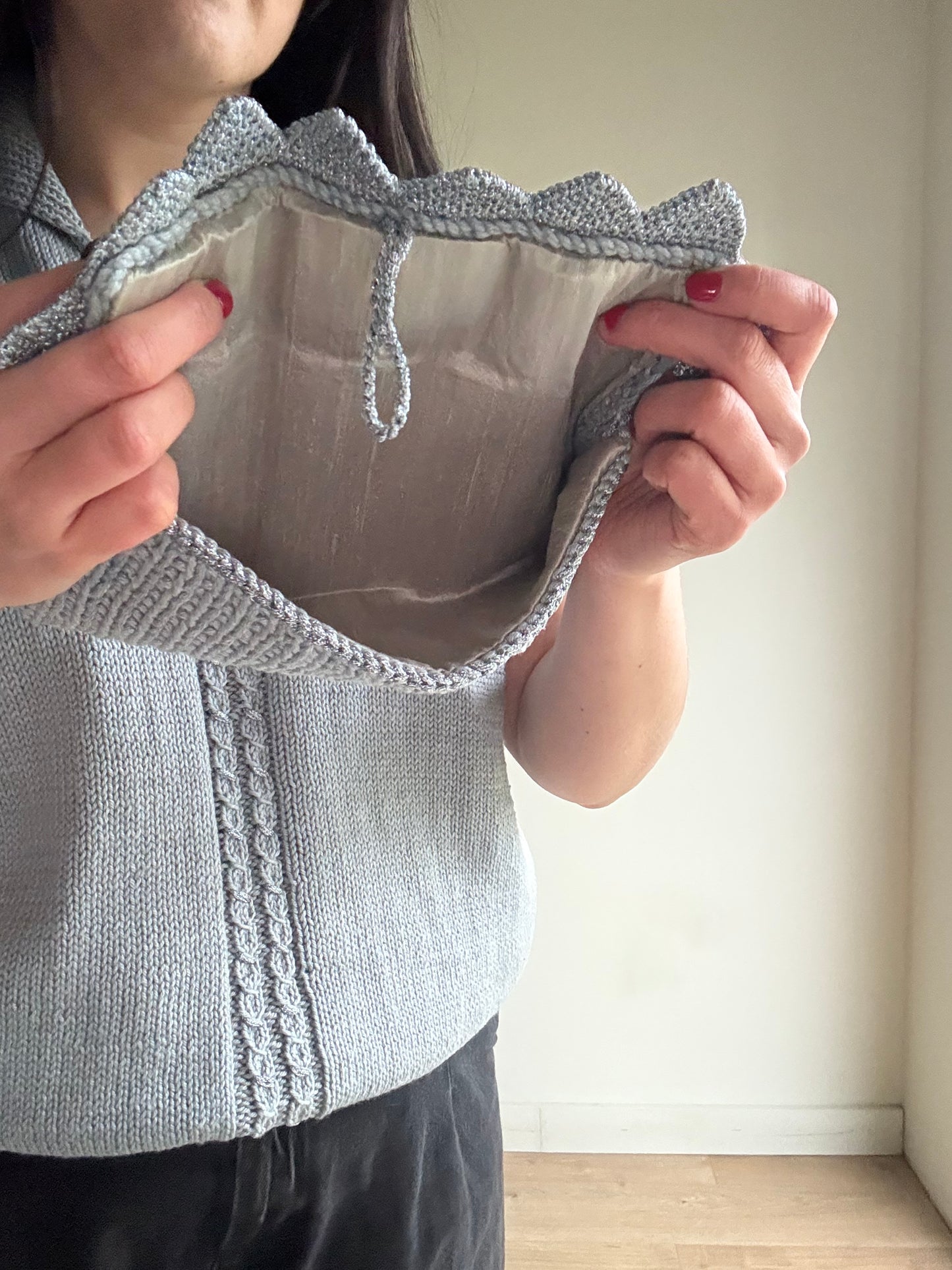 Handknit Silver Knitted Clutch Bag, O/S