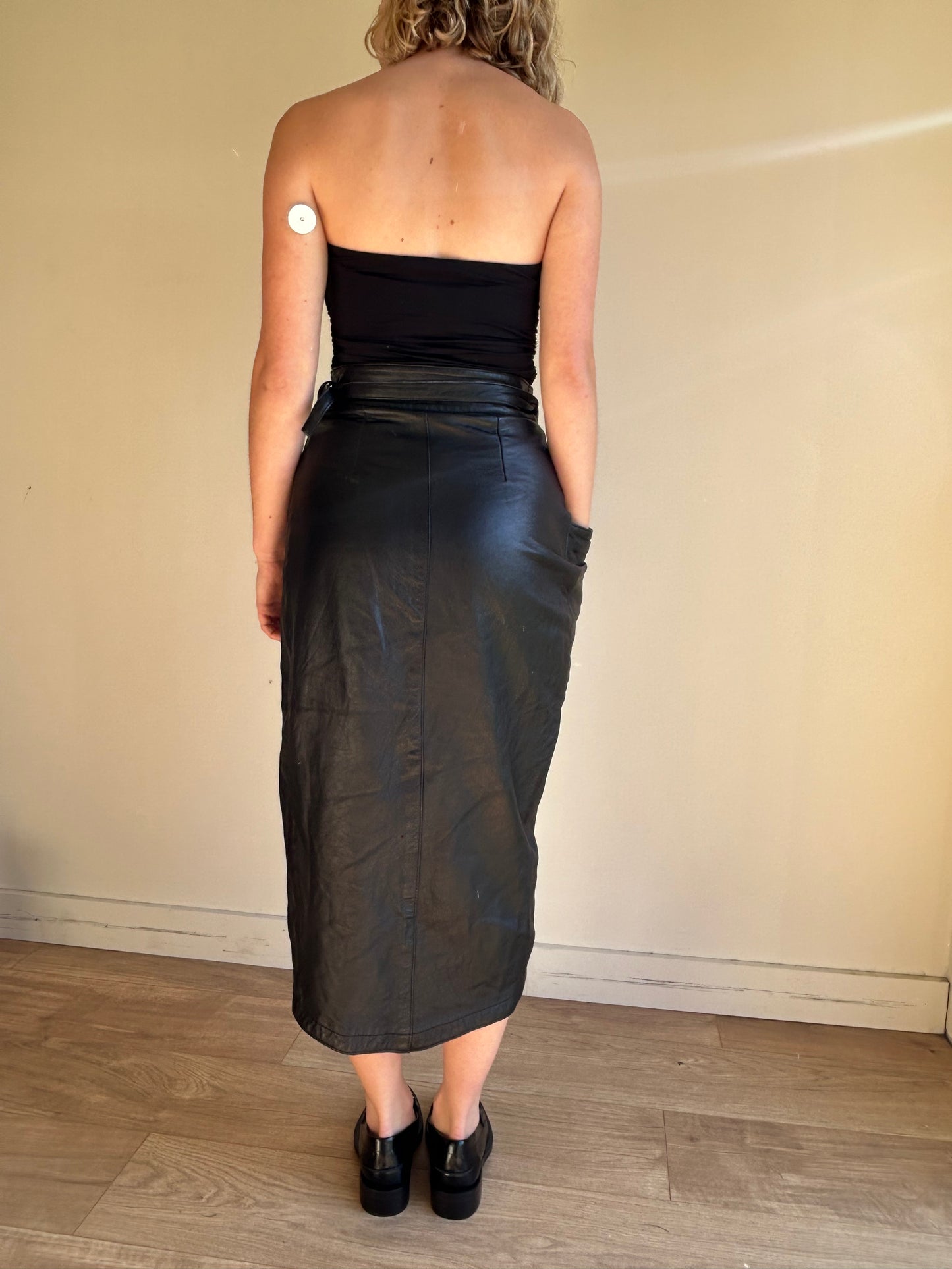 Vintage Real Leather Wrap Skirt, 8-10