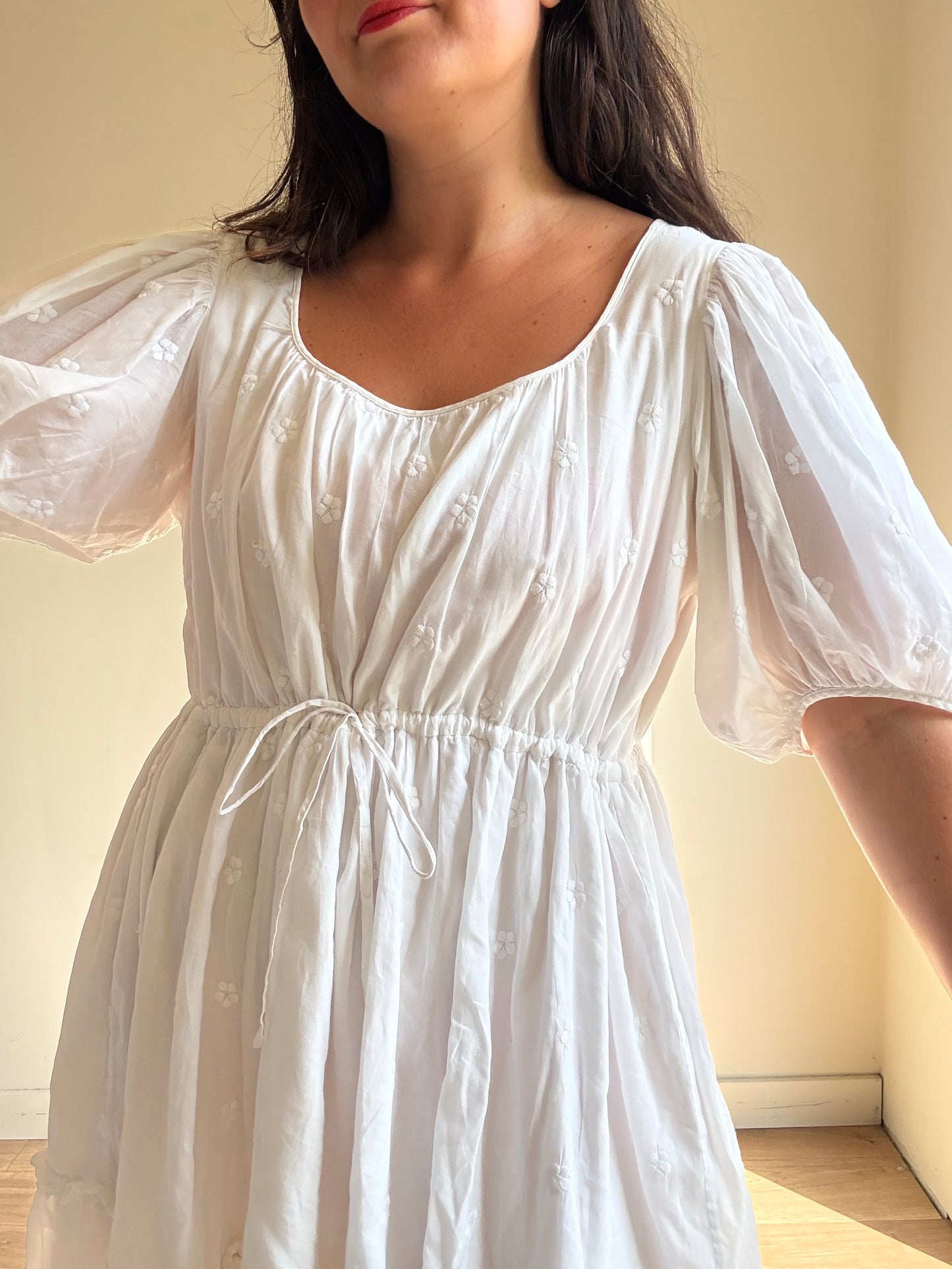 Pure Cotton Embroidered Tiered Dress, L