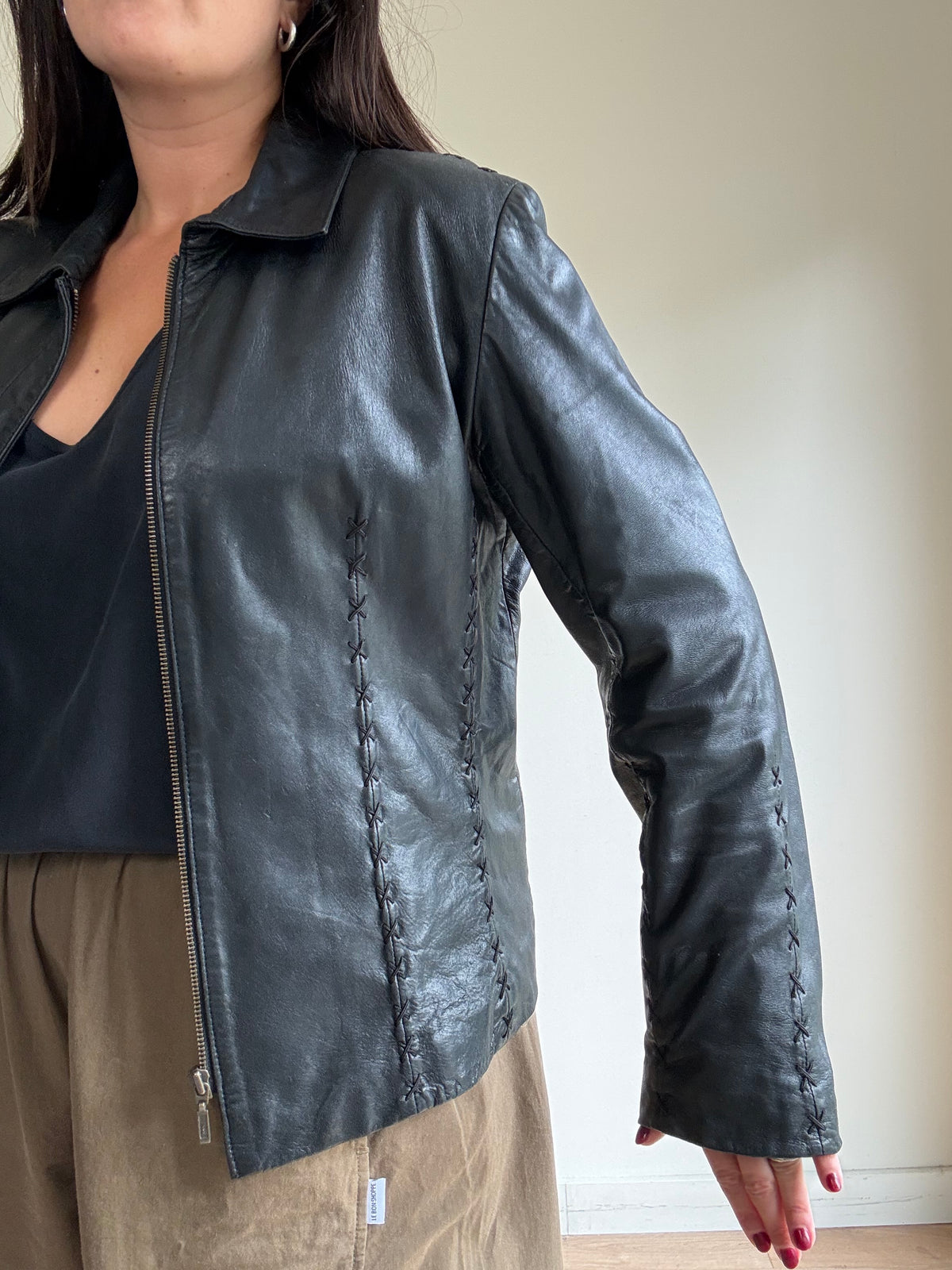 Vintage Leather Stitch Embroidered Jacket, L
