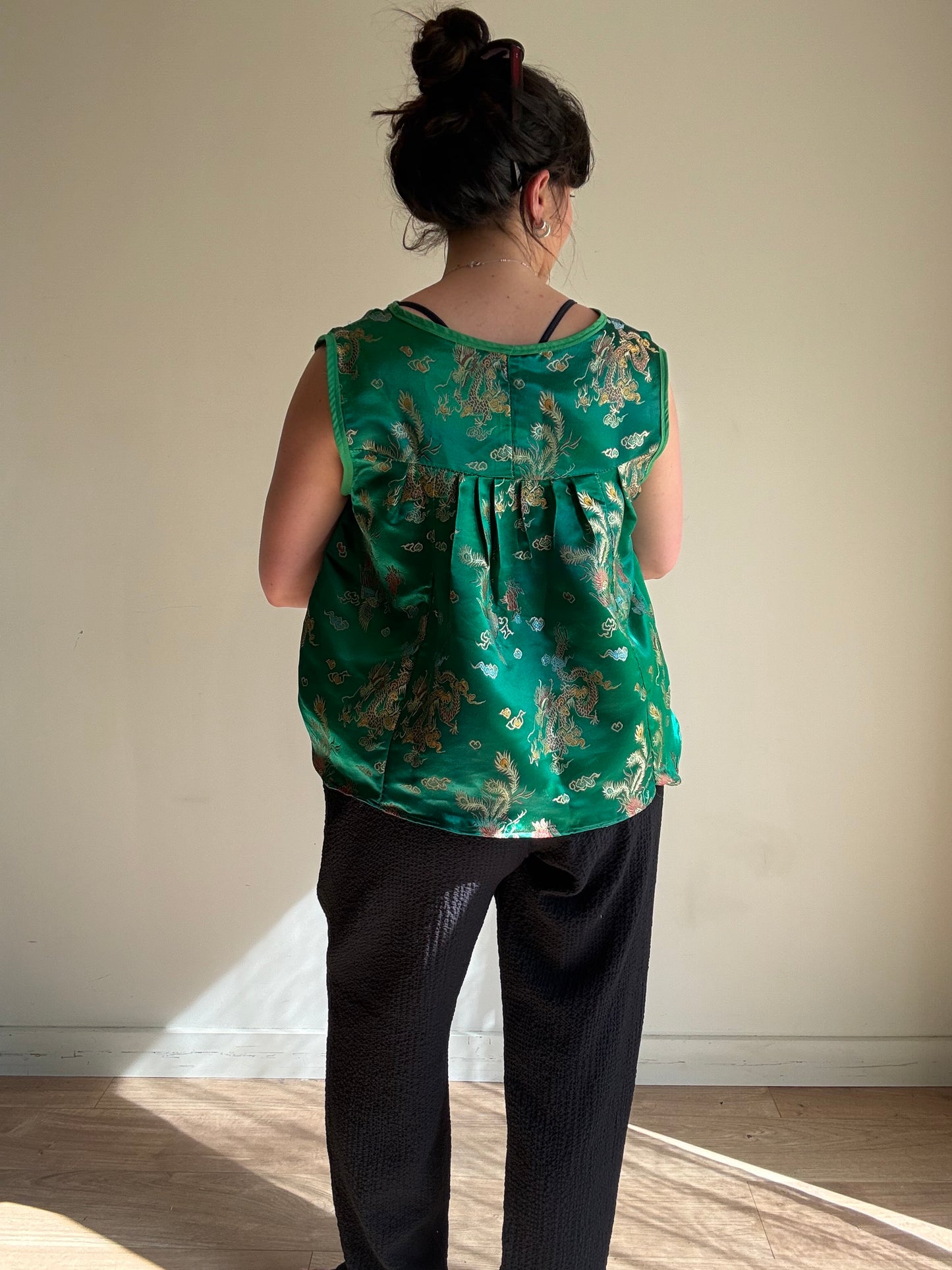 Handmade Chinese Print Satin Top, L/XL