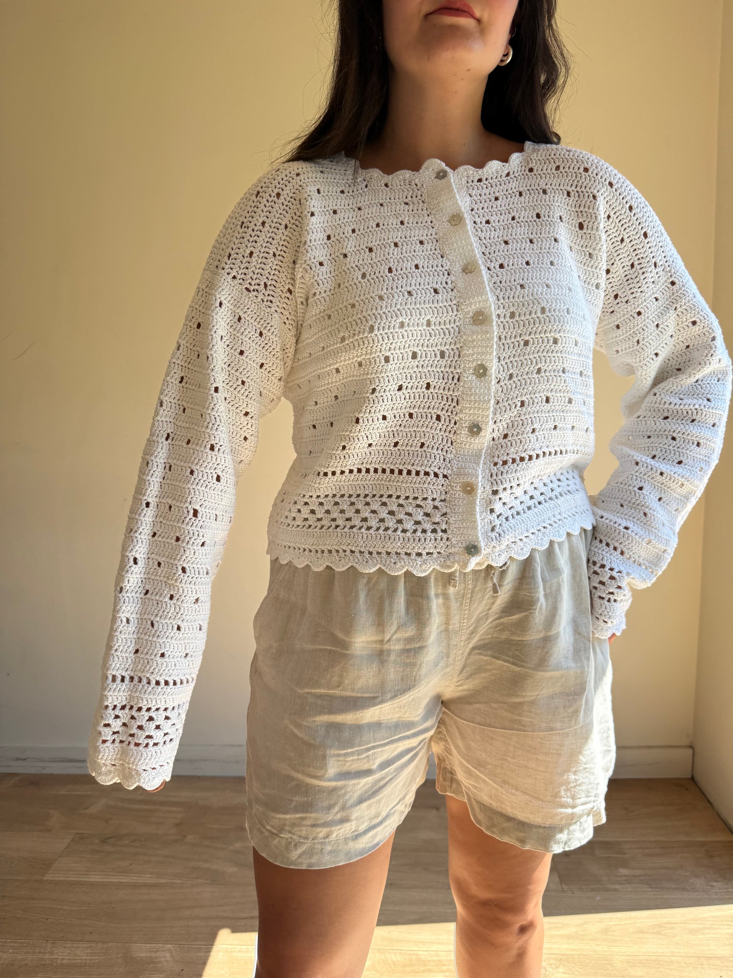 Vintage Handknit Crochet Cardigan, M/L