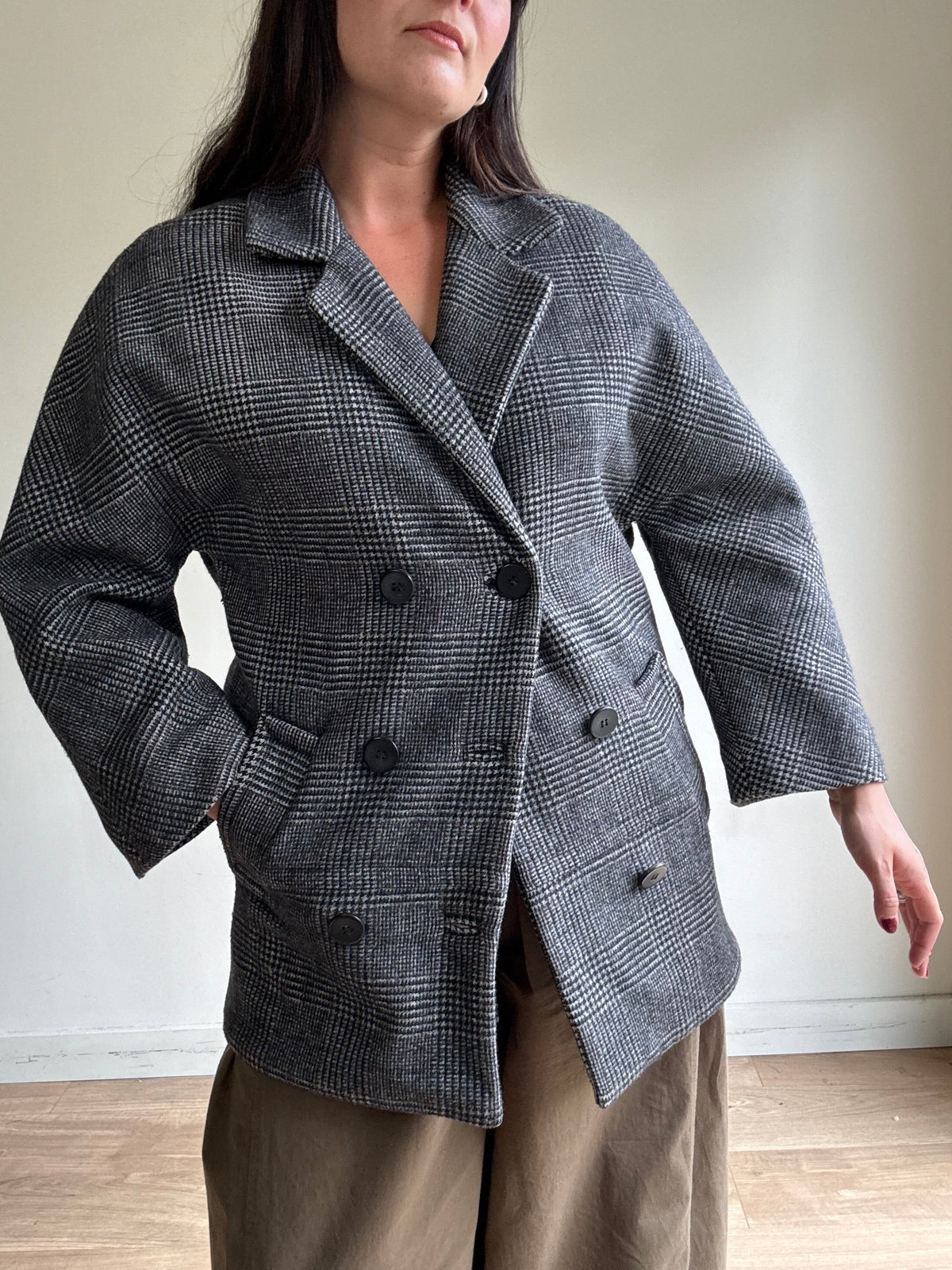 Sandro Wool Mix Check Jacket, 36 - Small