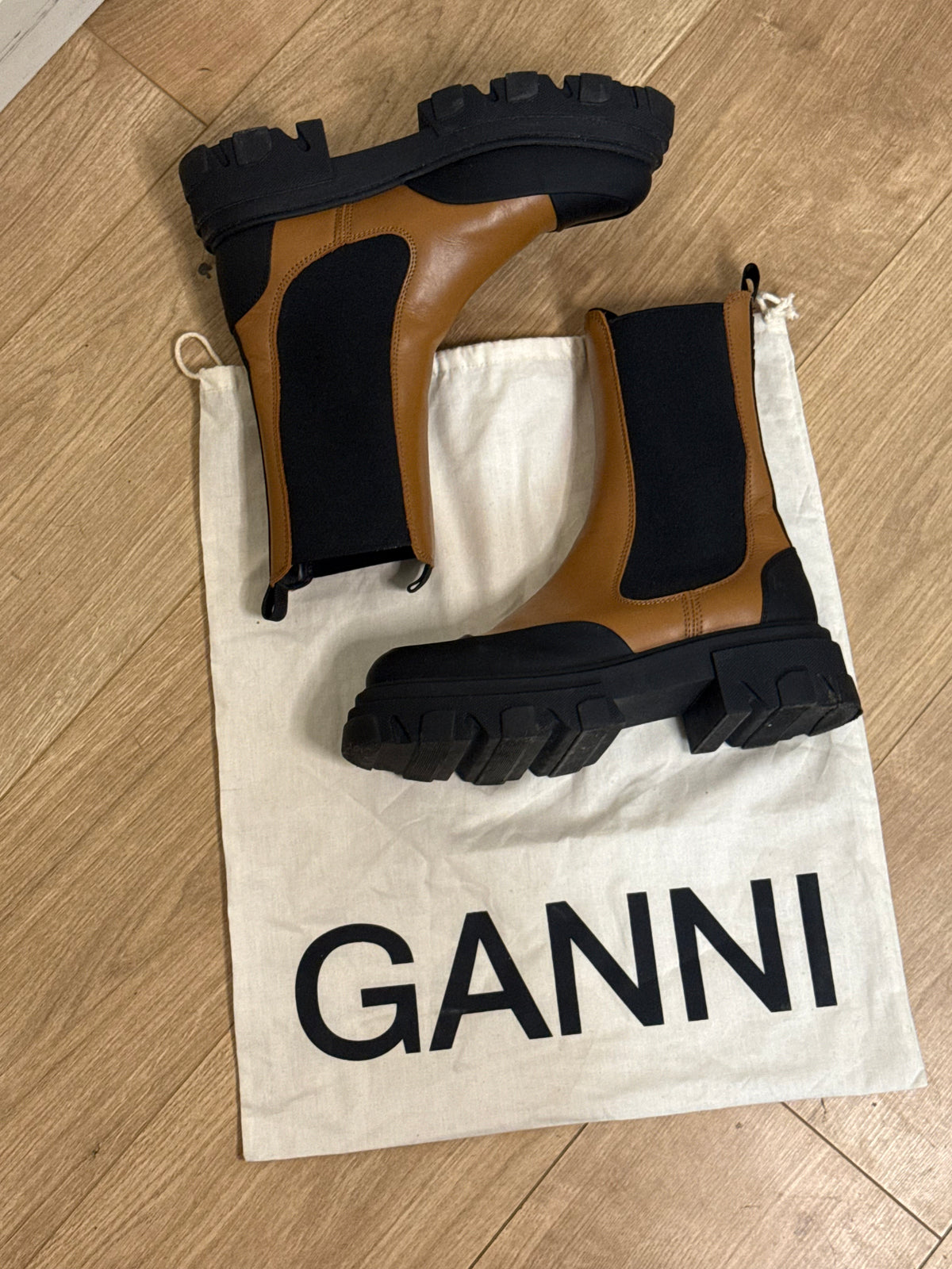 Ganni Leather Chelsea Chunky Boots - Size 41