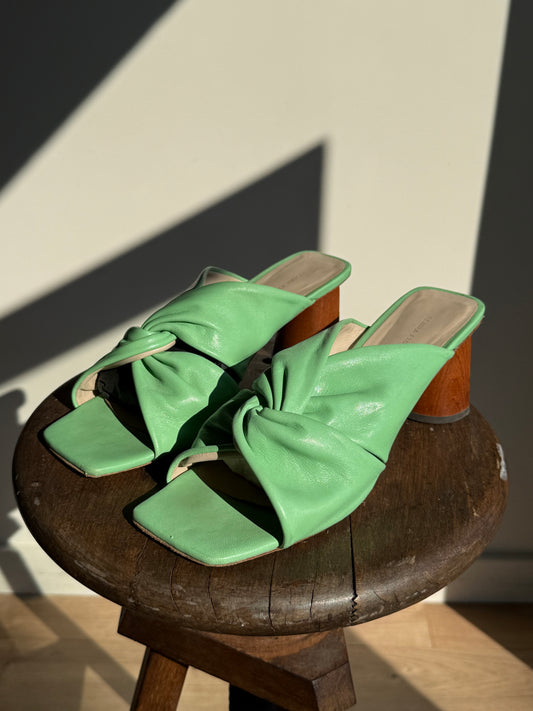 Rejina Pyo Leather Knot Sandal Heels, 40