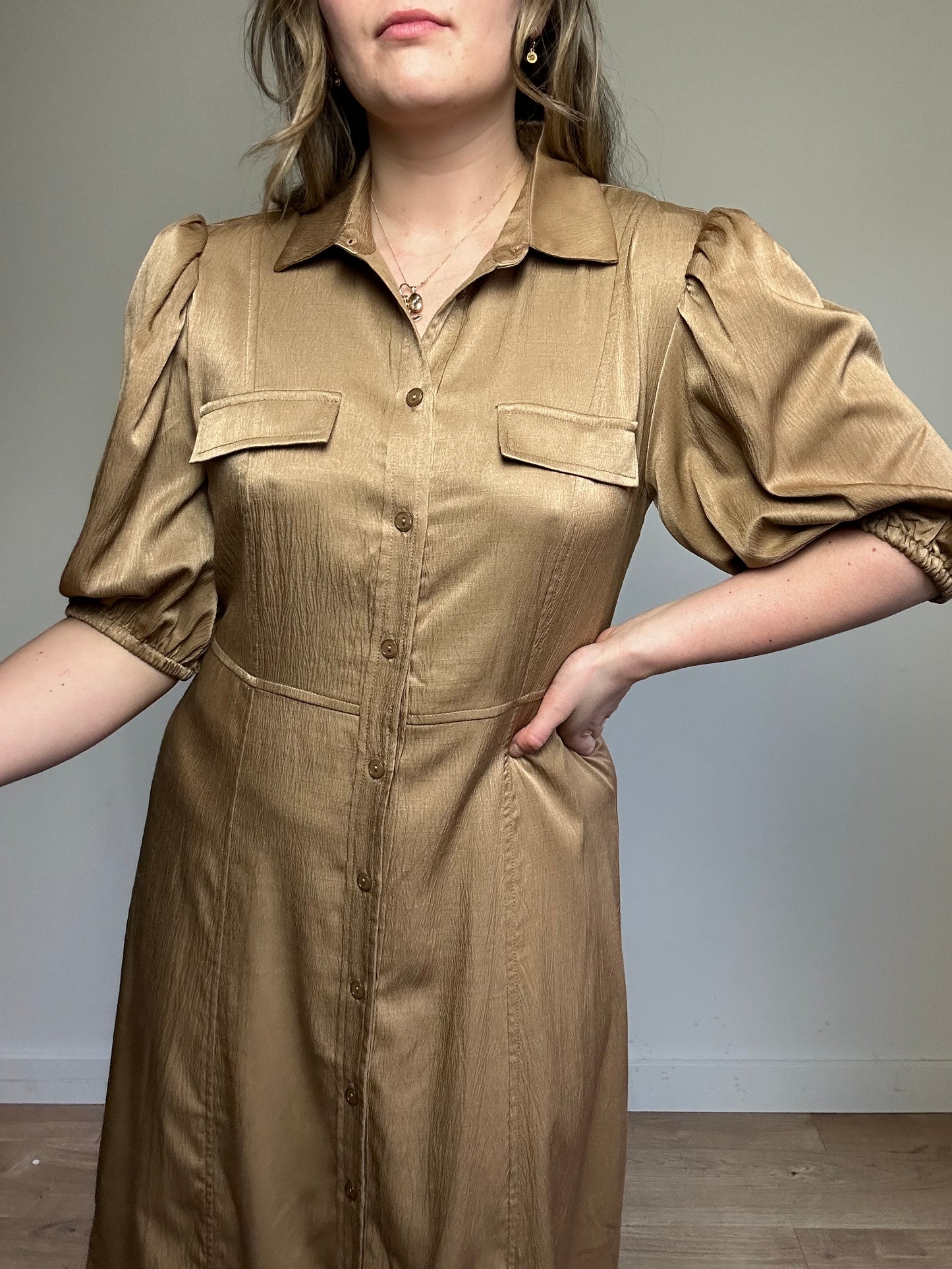 New Golden Shirt Dress - Size 40