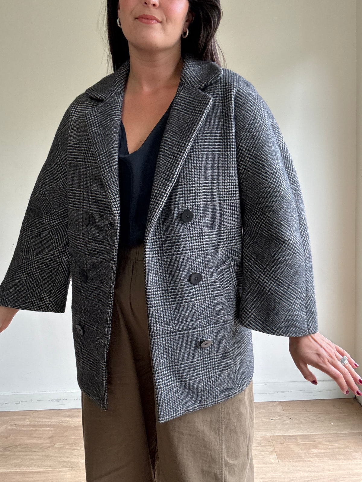 Sandro Wool Mix Check Jacket, 36 - Small
