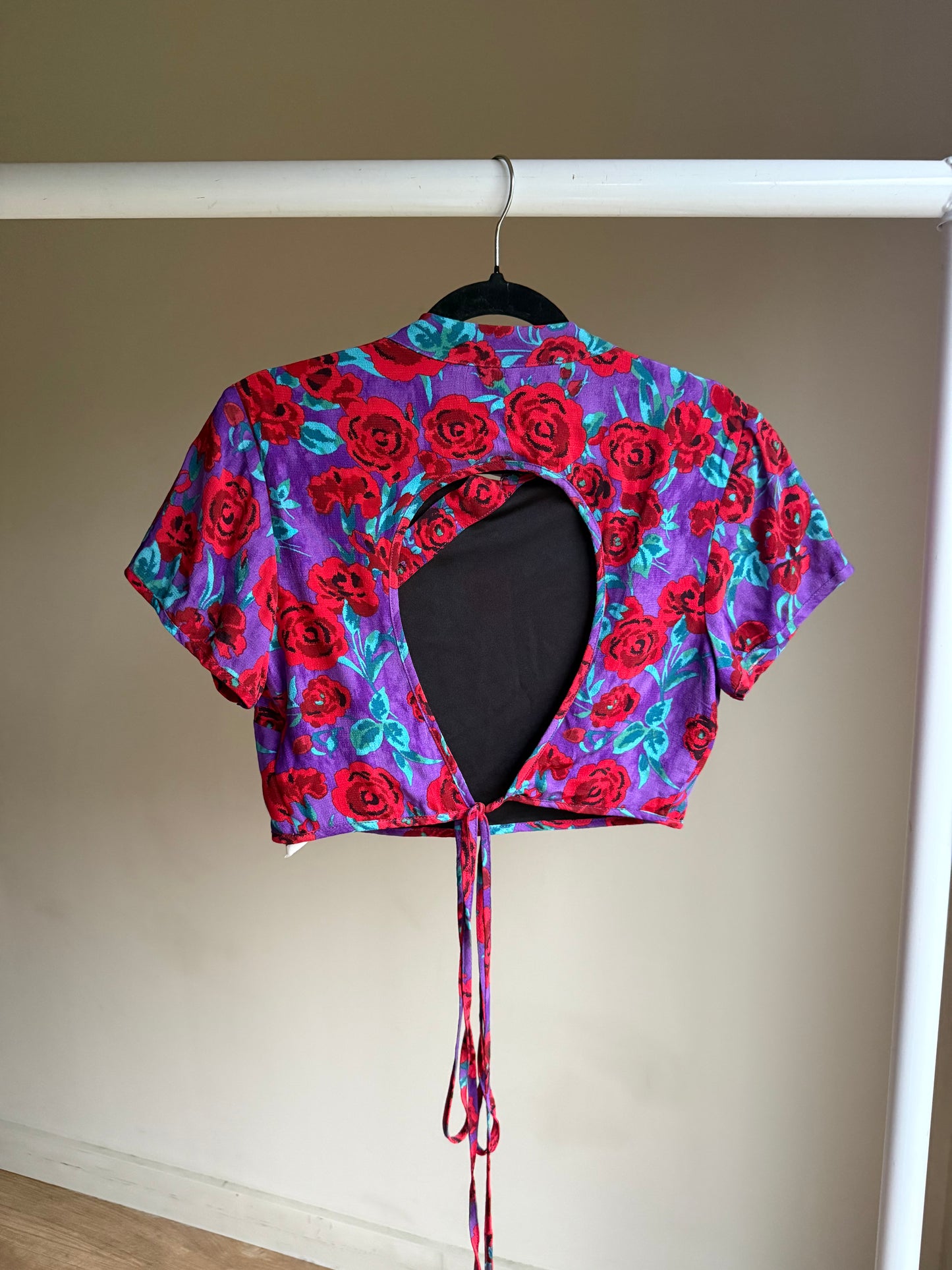 Zara Rose Print Crop Top with Open Back, S