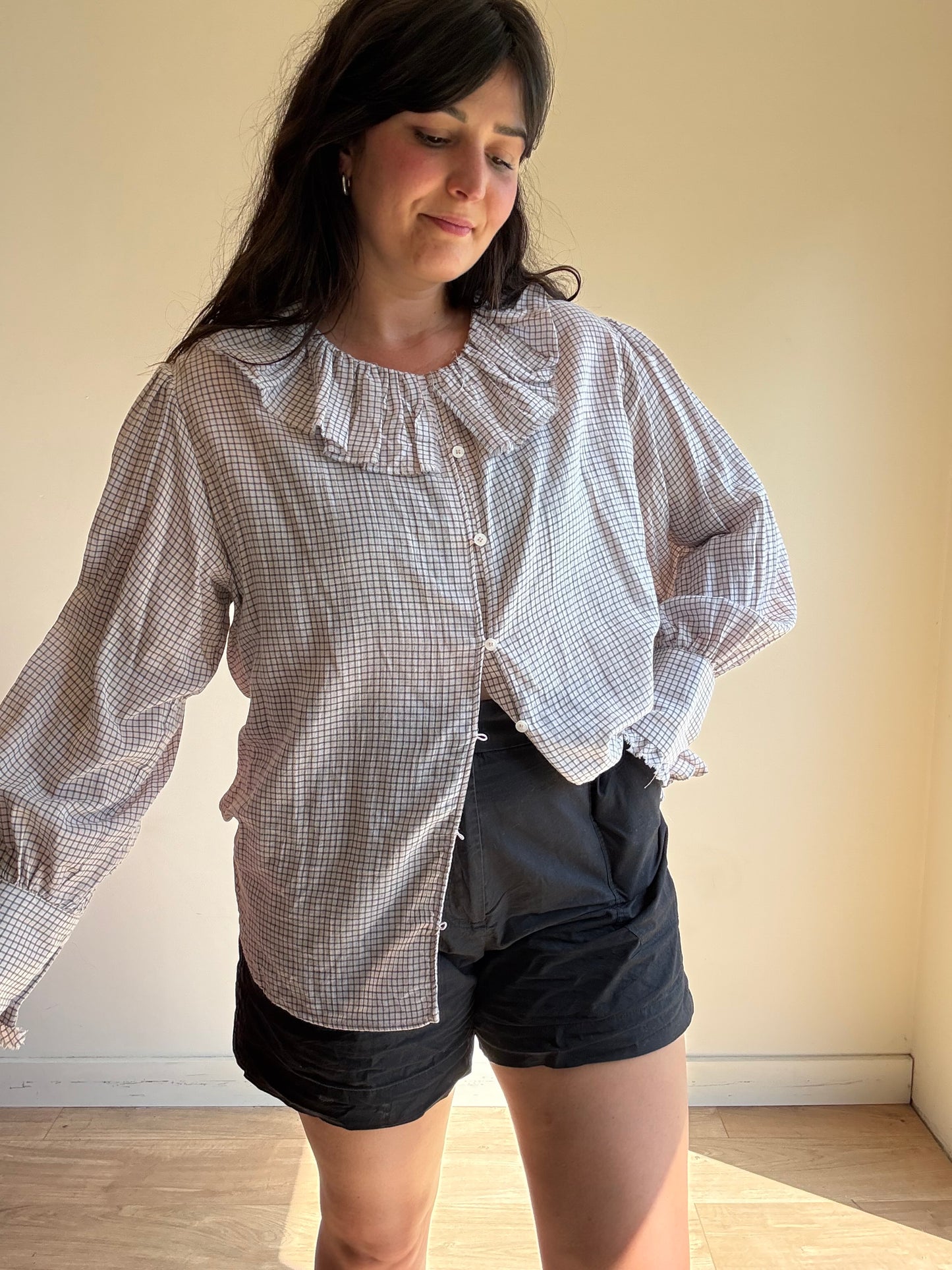 Zara Grid Check Frill Blouse, L