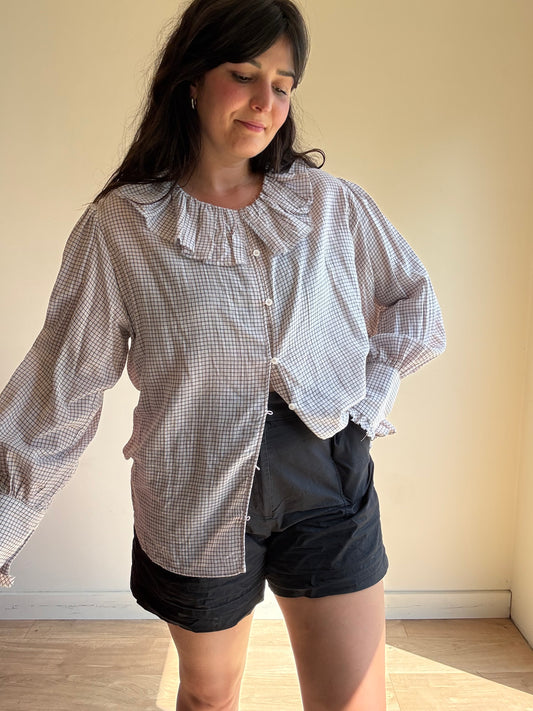 Zara Grid Check Frill Blouse, L