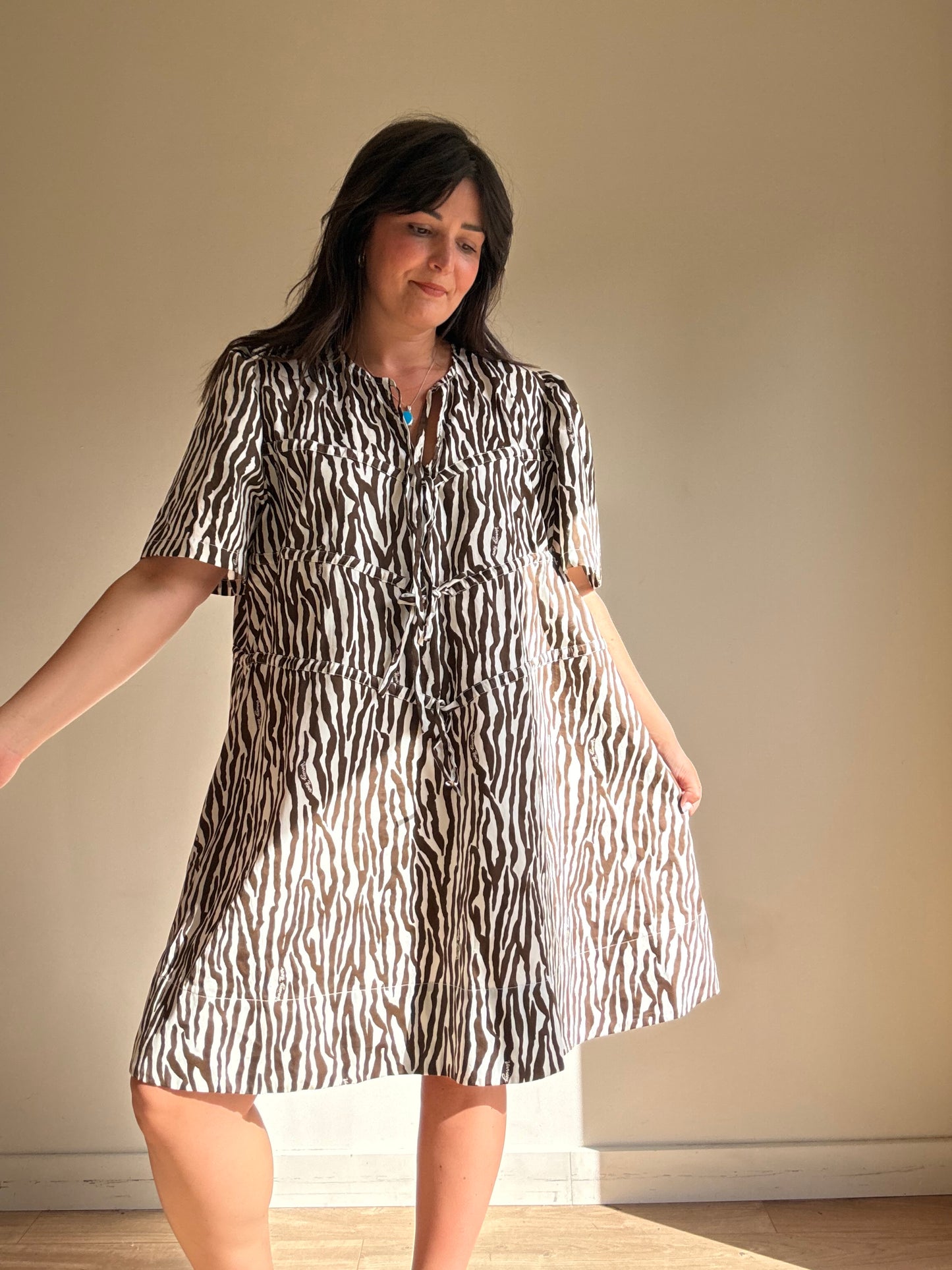 Variety Hour Zebra Tie Up Mini Dress, XL