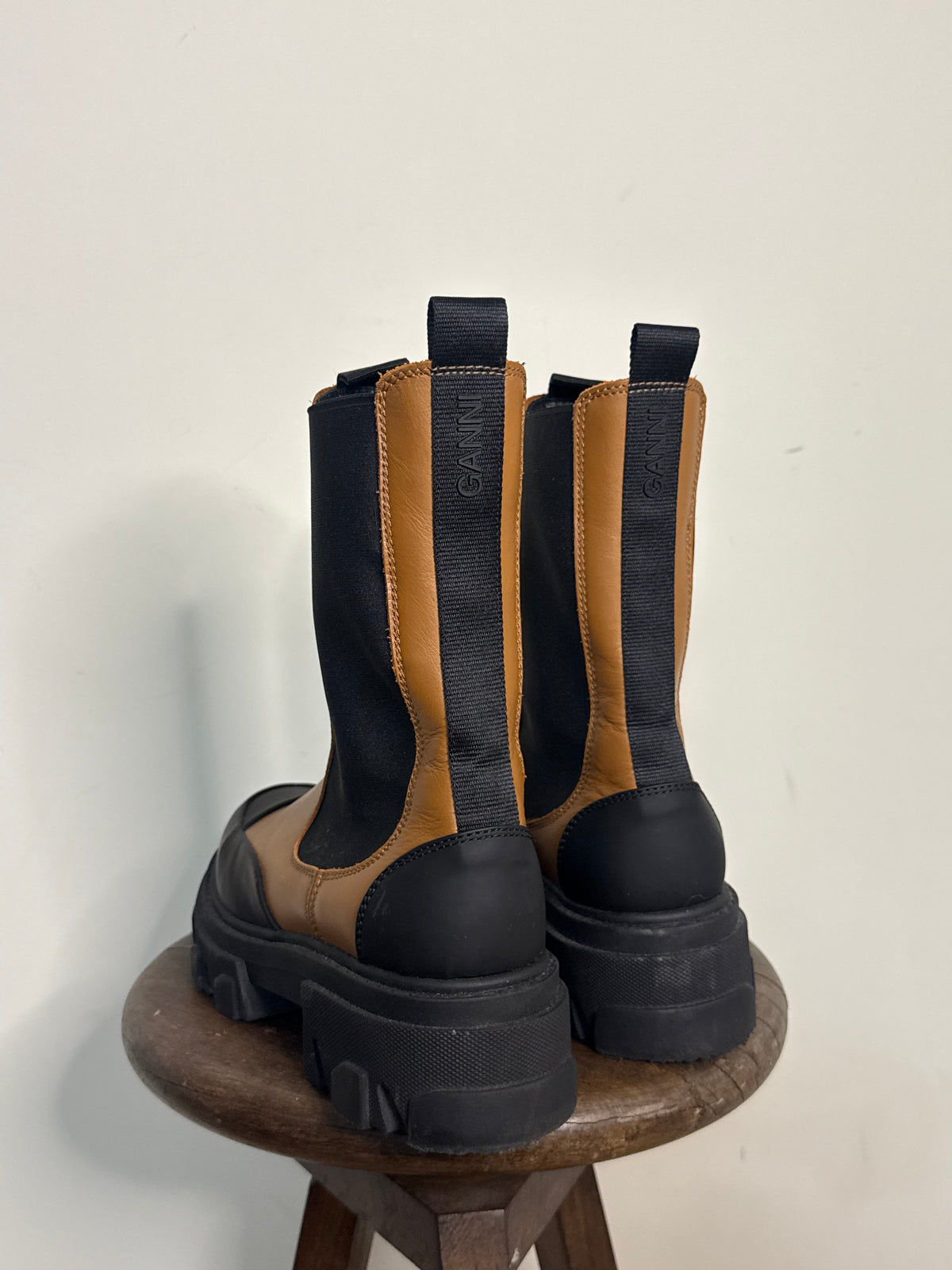 Ganni Leather Chelsea Chunky Boots - Size 41