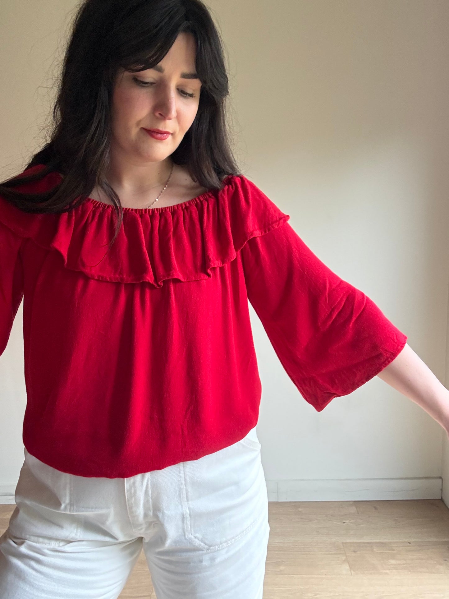 Red Ba&sh Ruffle Bardot Top, 1