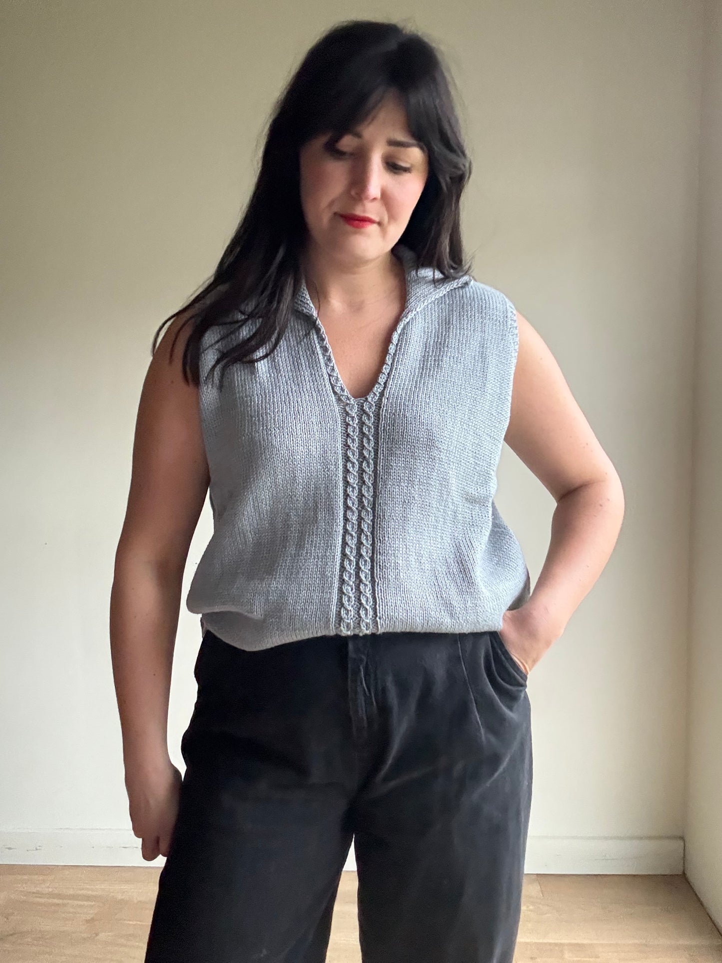 Handknit Collared Vest Tank, XL