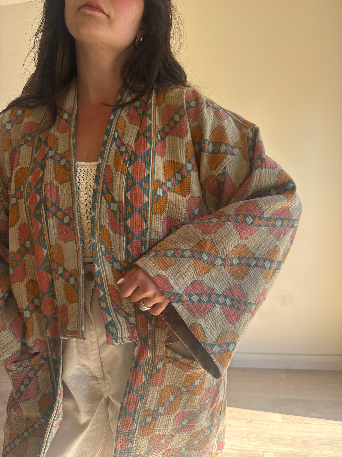 Kantha Cotton Kimono Shape Jacket, One Size