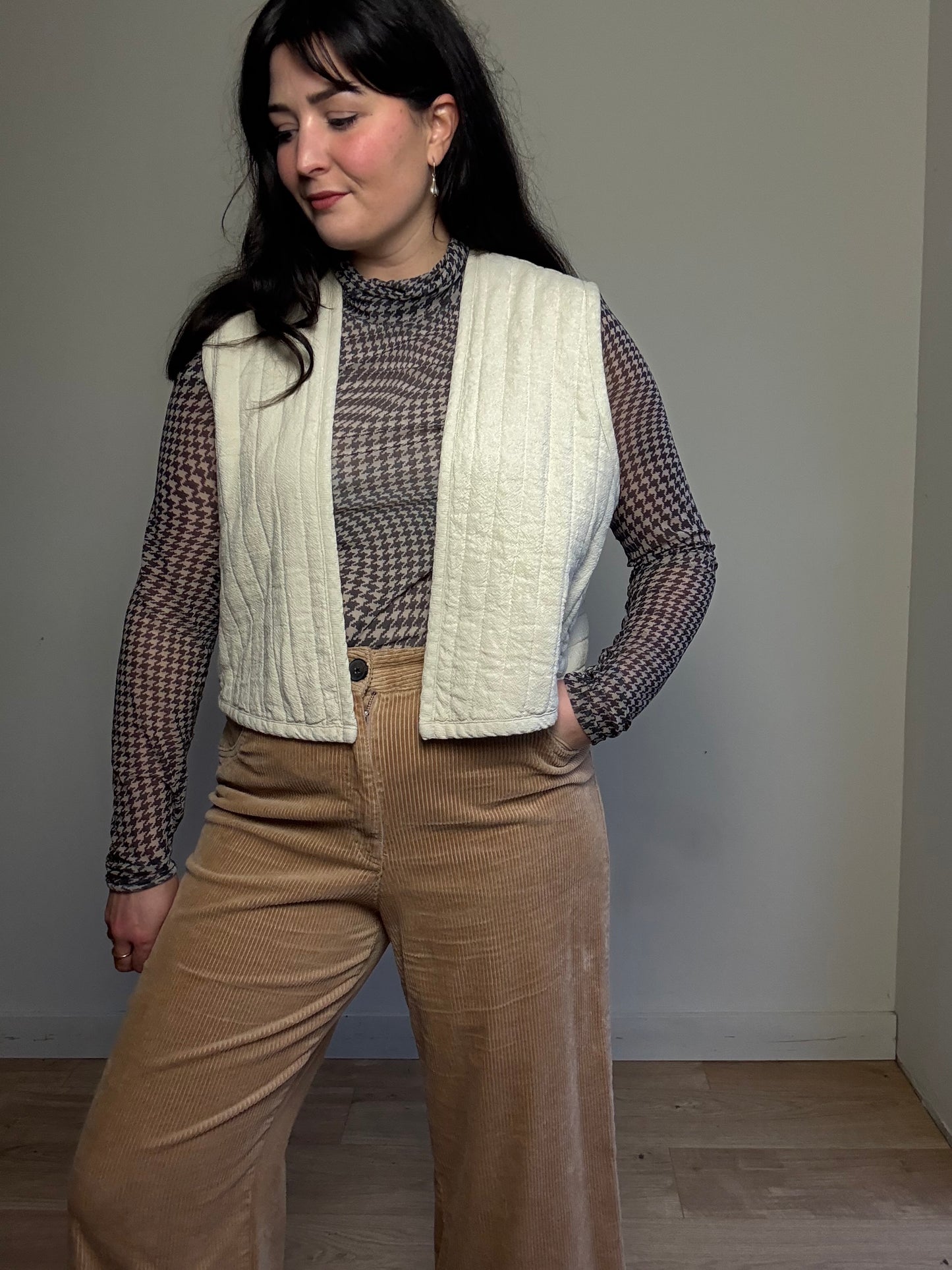 Black Crane Quilted Stripe Waistcoat Vest, XS/S