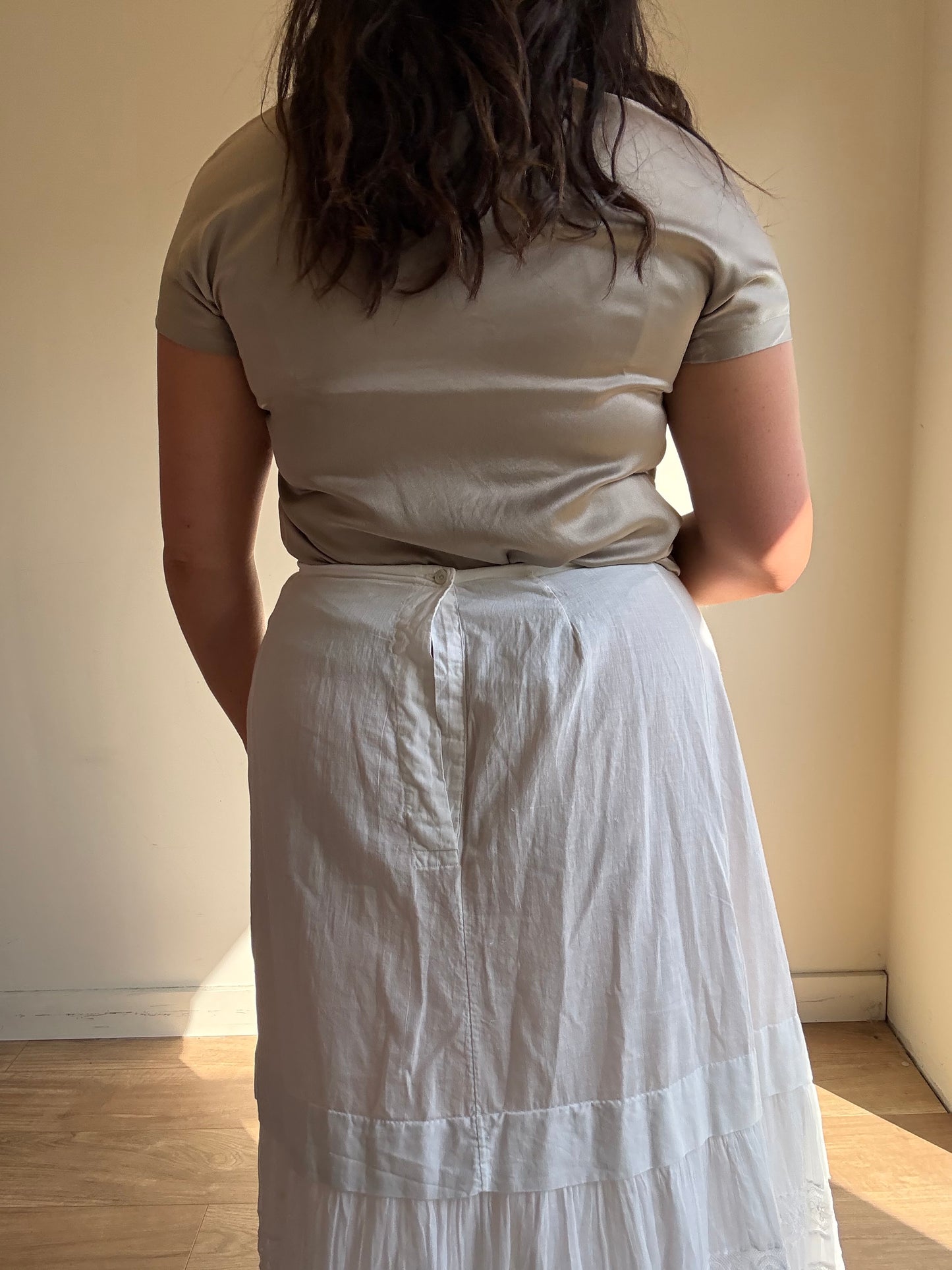 Vintage Lace and Cotton Midi Skirt, M