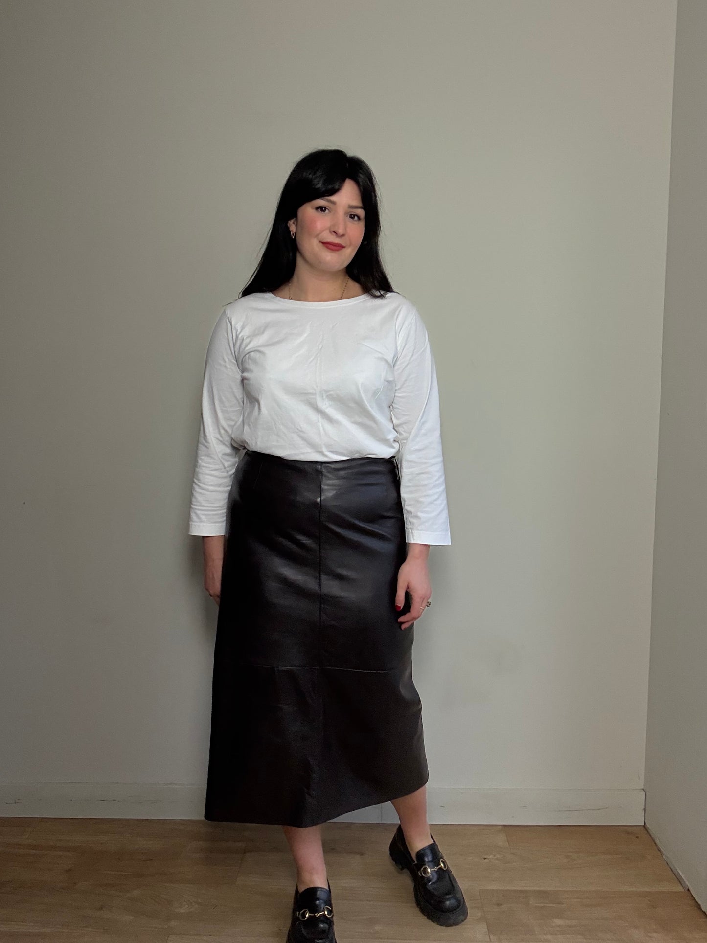 Brown Vintage Wallace Sacks Leather Skirt, 12-14