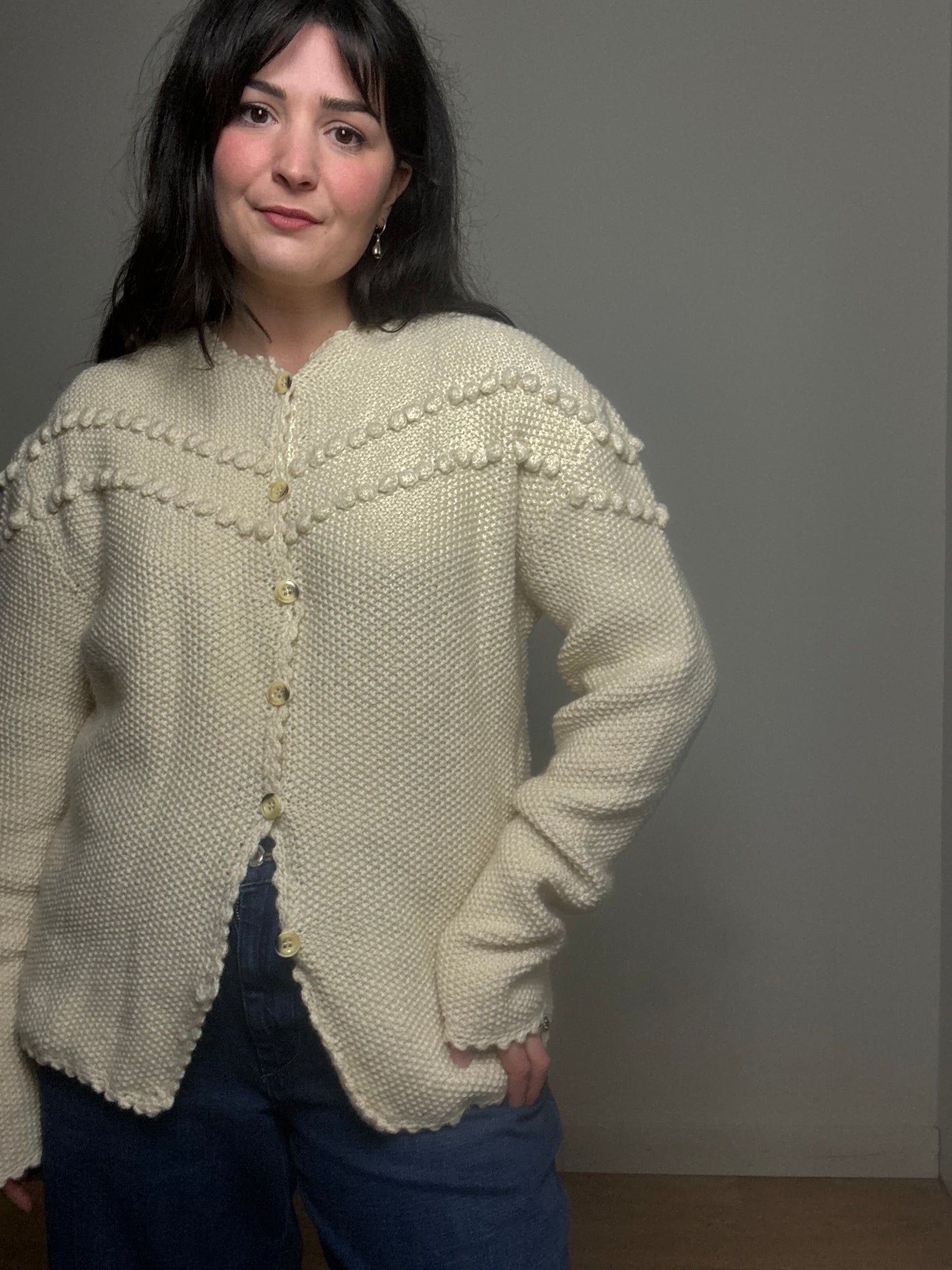 Handmade Popcorn Button Up Cardigan, L