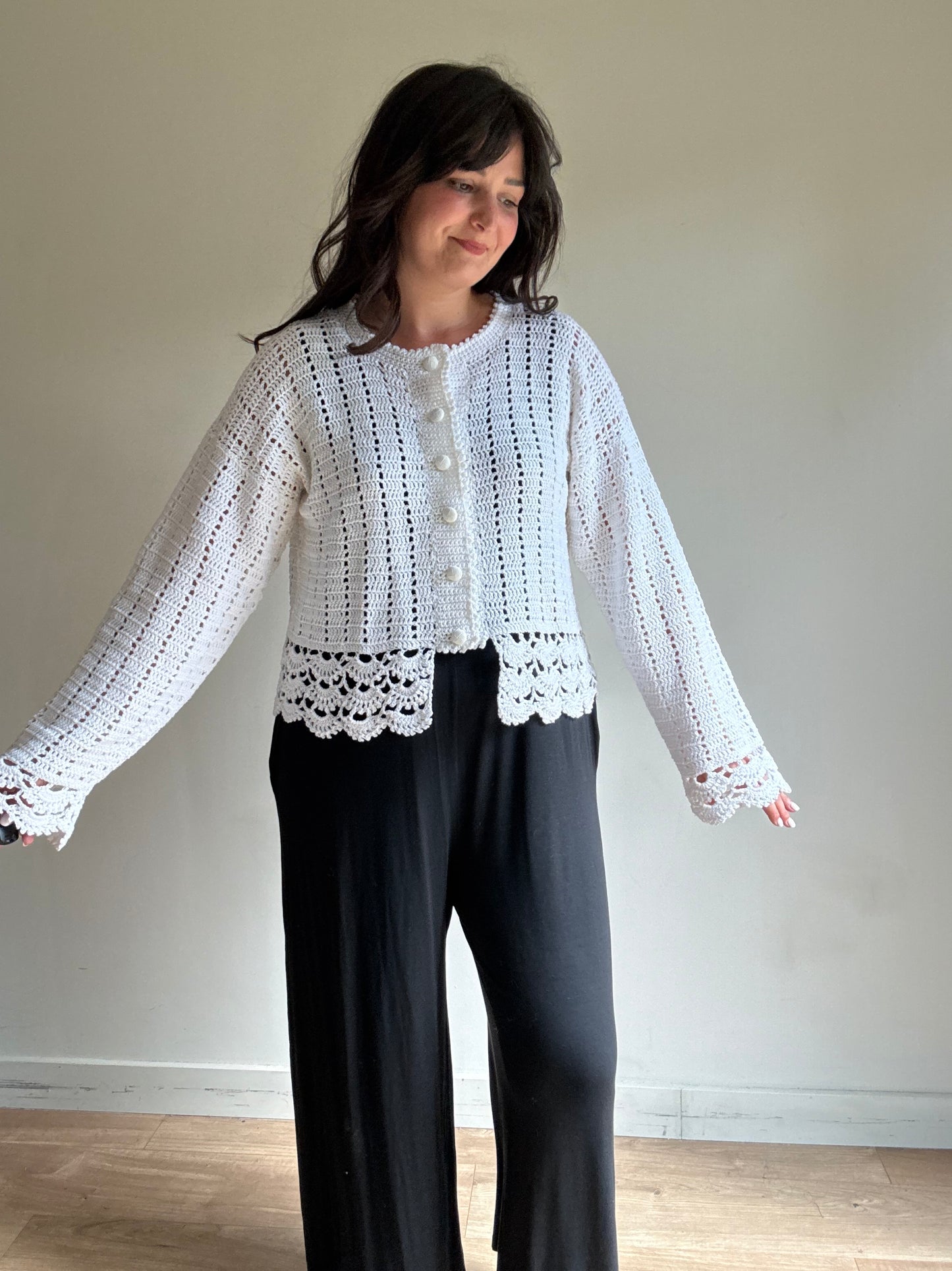 Handmade Crochet Knitted Button Up Cardigan, L