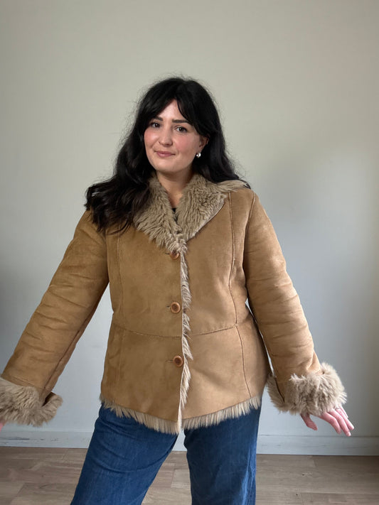 Vintage M&S Faux Fur & Suede Jacket, L