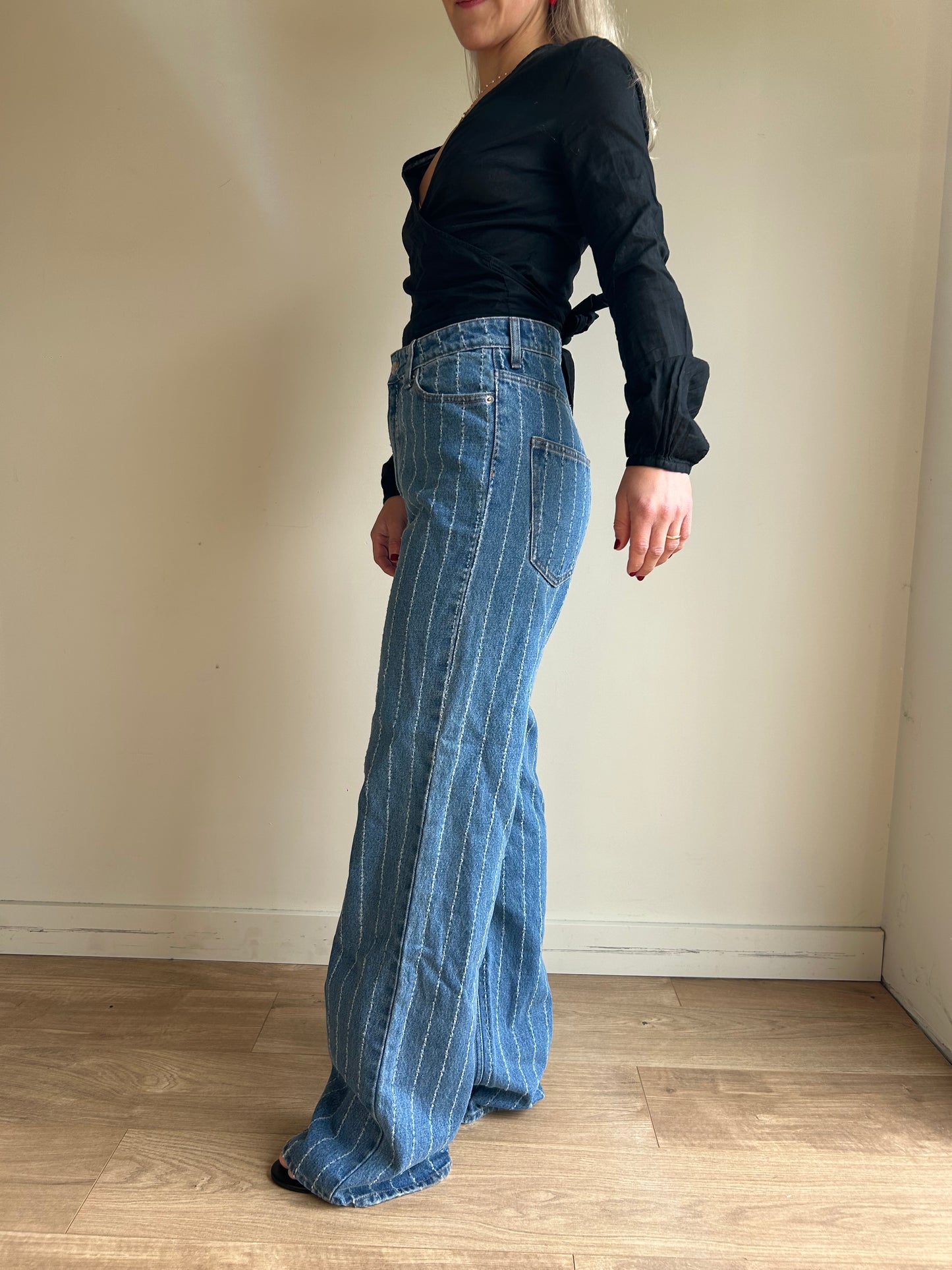 H&M Stripe Wide Leg Jeans, 8