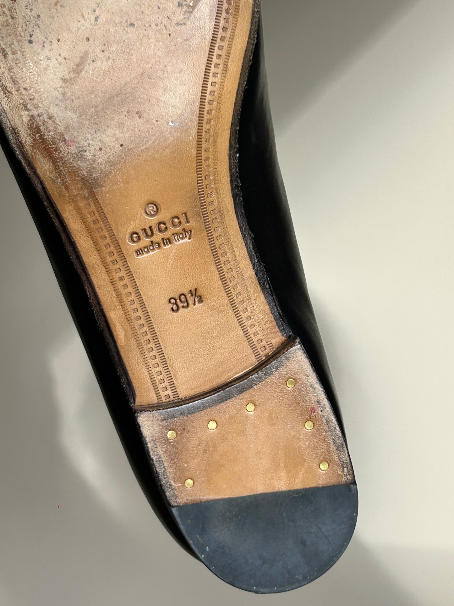 Black Gucci Jordaan Horsebit Leather Loafers, 39.5