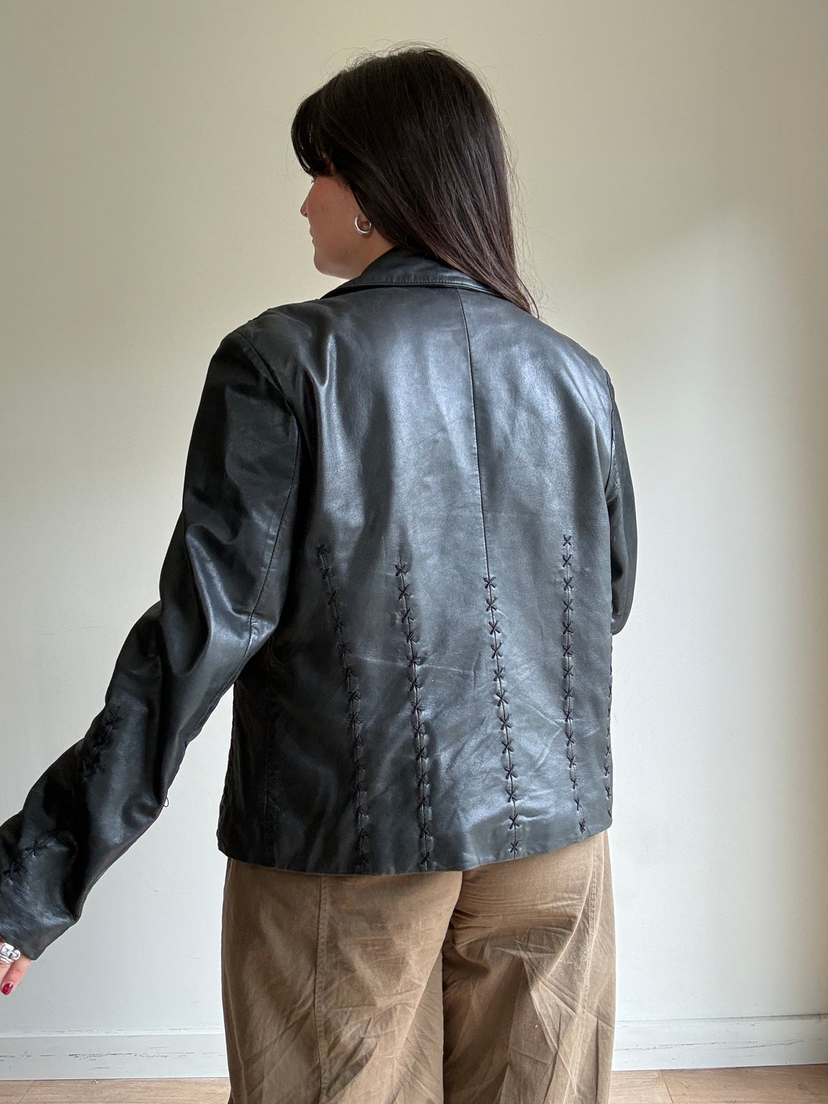 Vintage Leather Stitch Embroidered Jacket, L