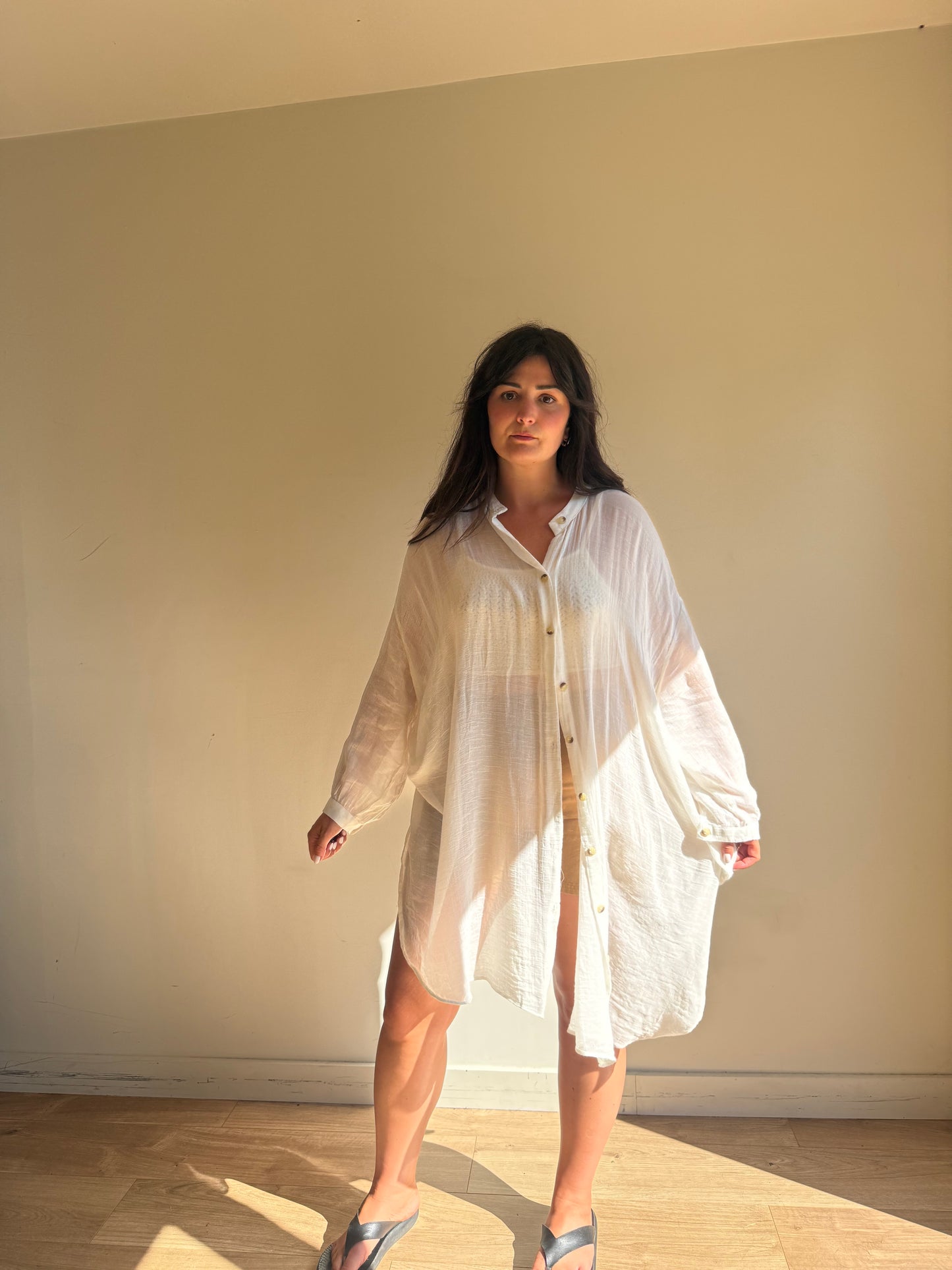 Zara Cotton Loose Sheer Shirt, One Size
