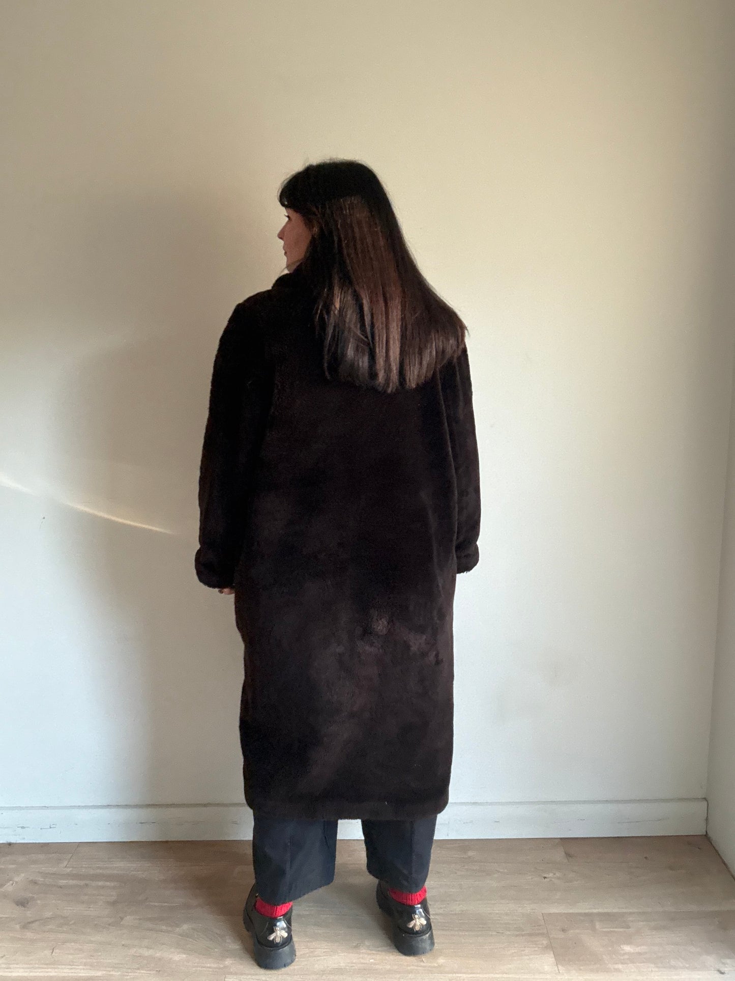 Vintage Brown Faux Fur Coat, M/L