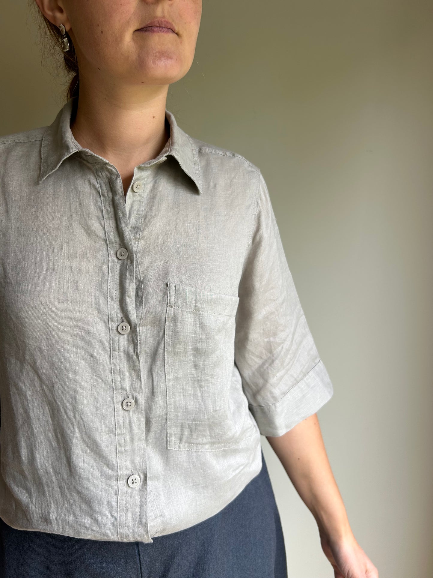 Zara Linen Grey Shirt - Size XS