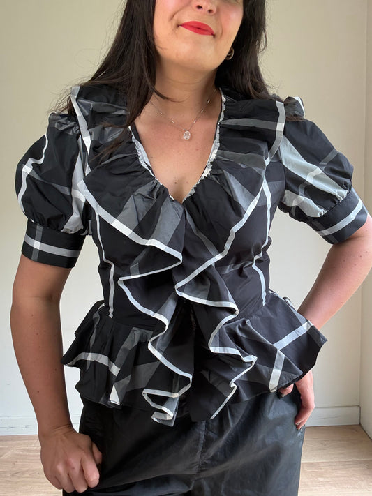 Joseph Ribkoff Check Ruffle Blouse, 10-12