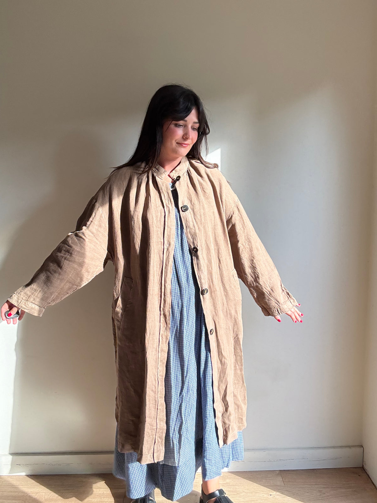 Zara Linen Button Up House Coat, M/L