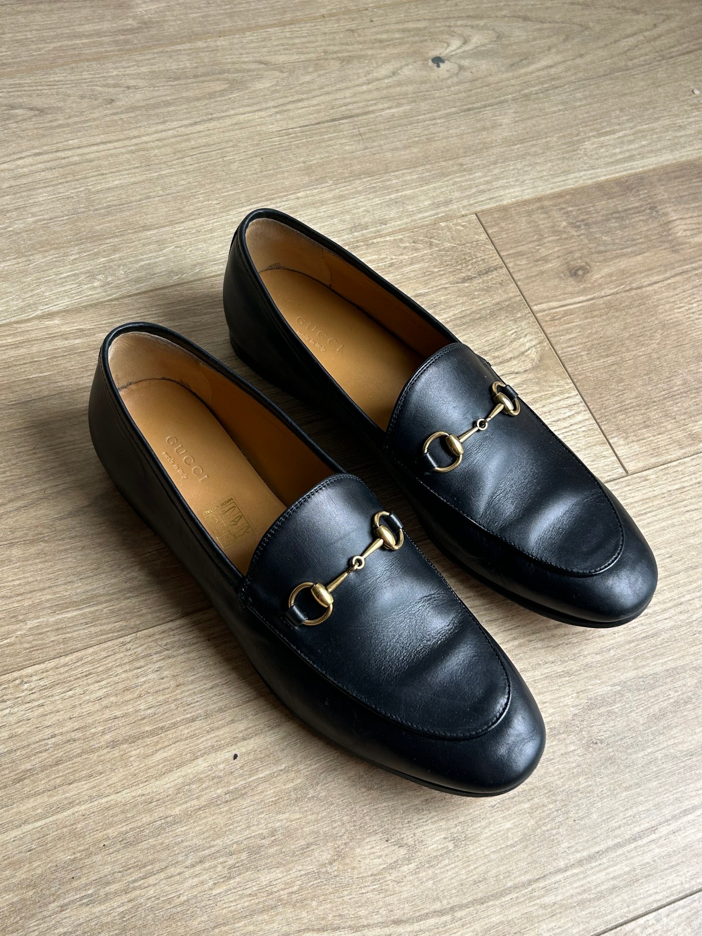 Black Gucci Jordaan Horsebit Leather Loafers, 39.5