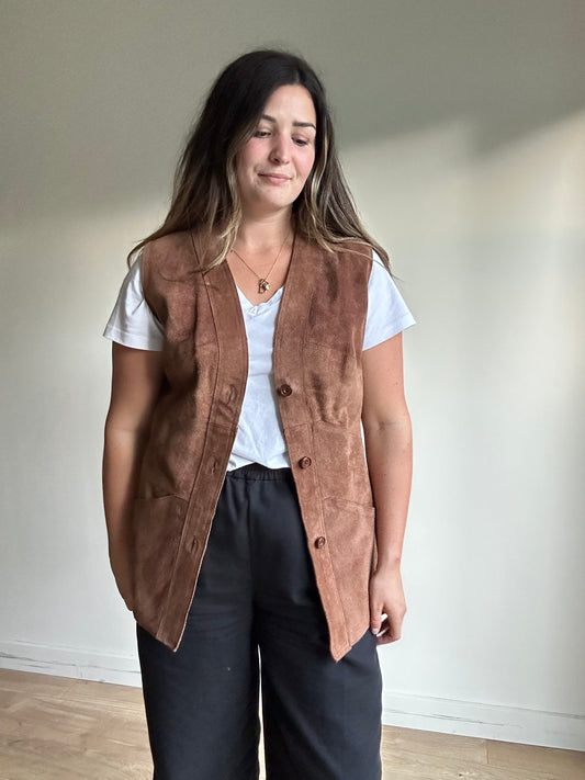 Brown Vintage Genuine Suede Waistcoat, M-L