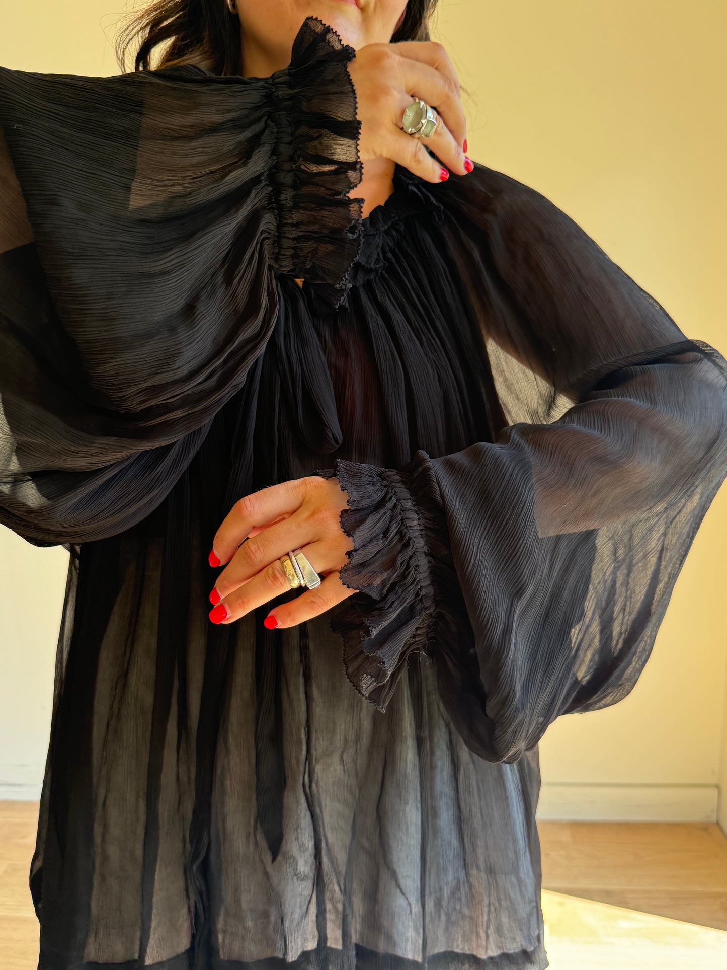 Free People Sheer Floaty Blouse, XL