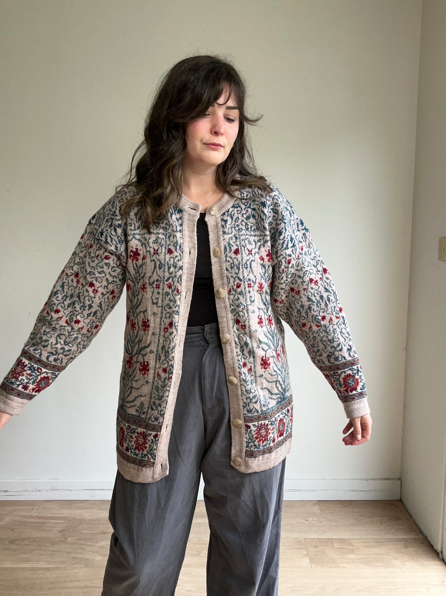 Vintage Pure Wool Tapestry Cardigan, XL