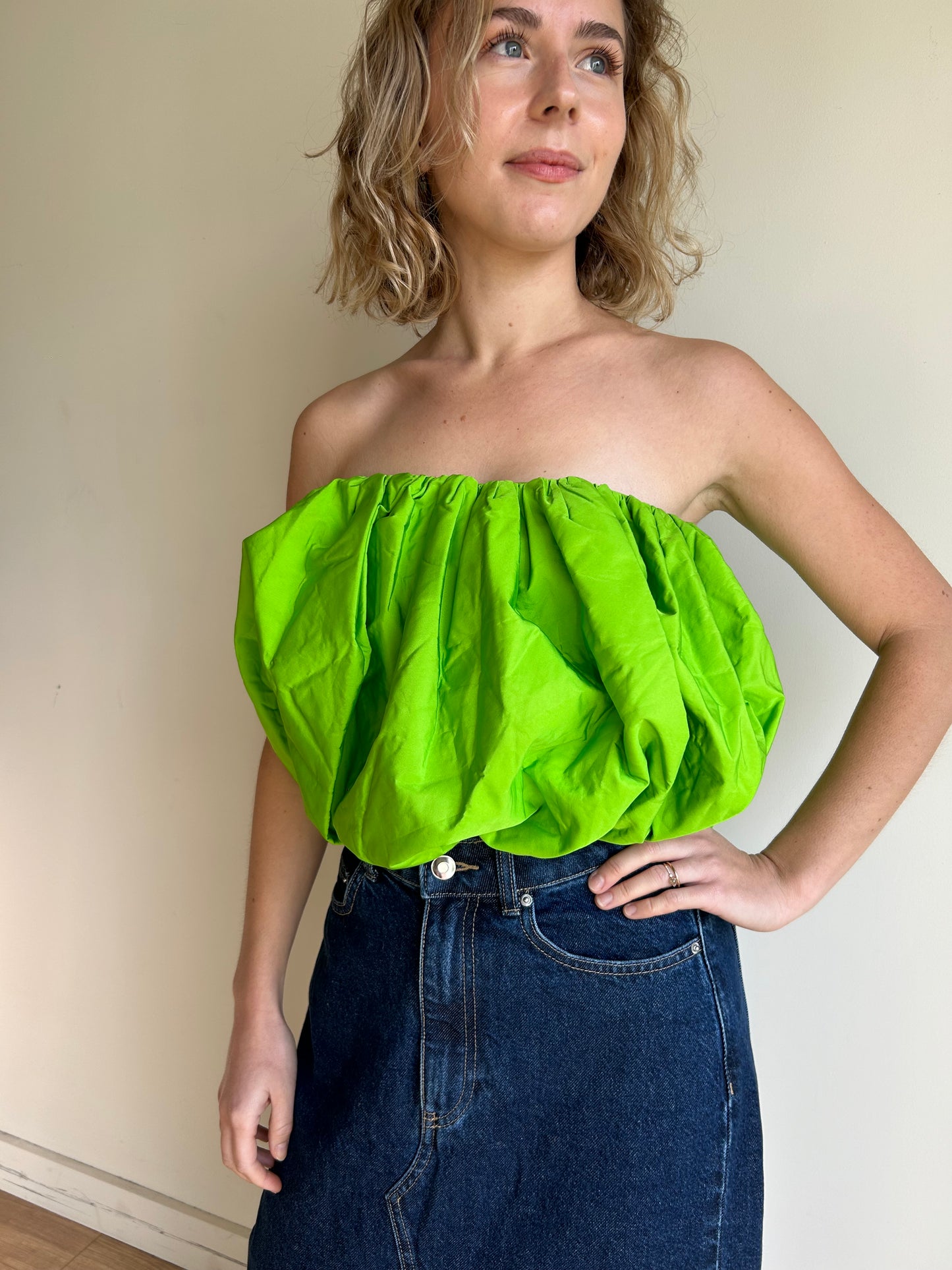 Green Zara Bubble Top, XS